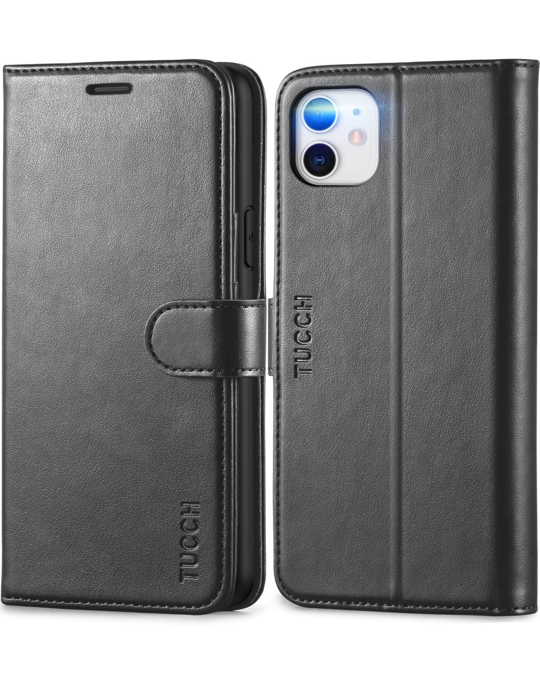 TUCCH iPhone 11 Wallet Case – RFID Blocking Leather Flip Folio, Black