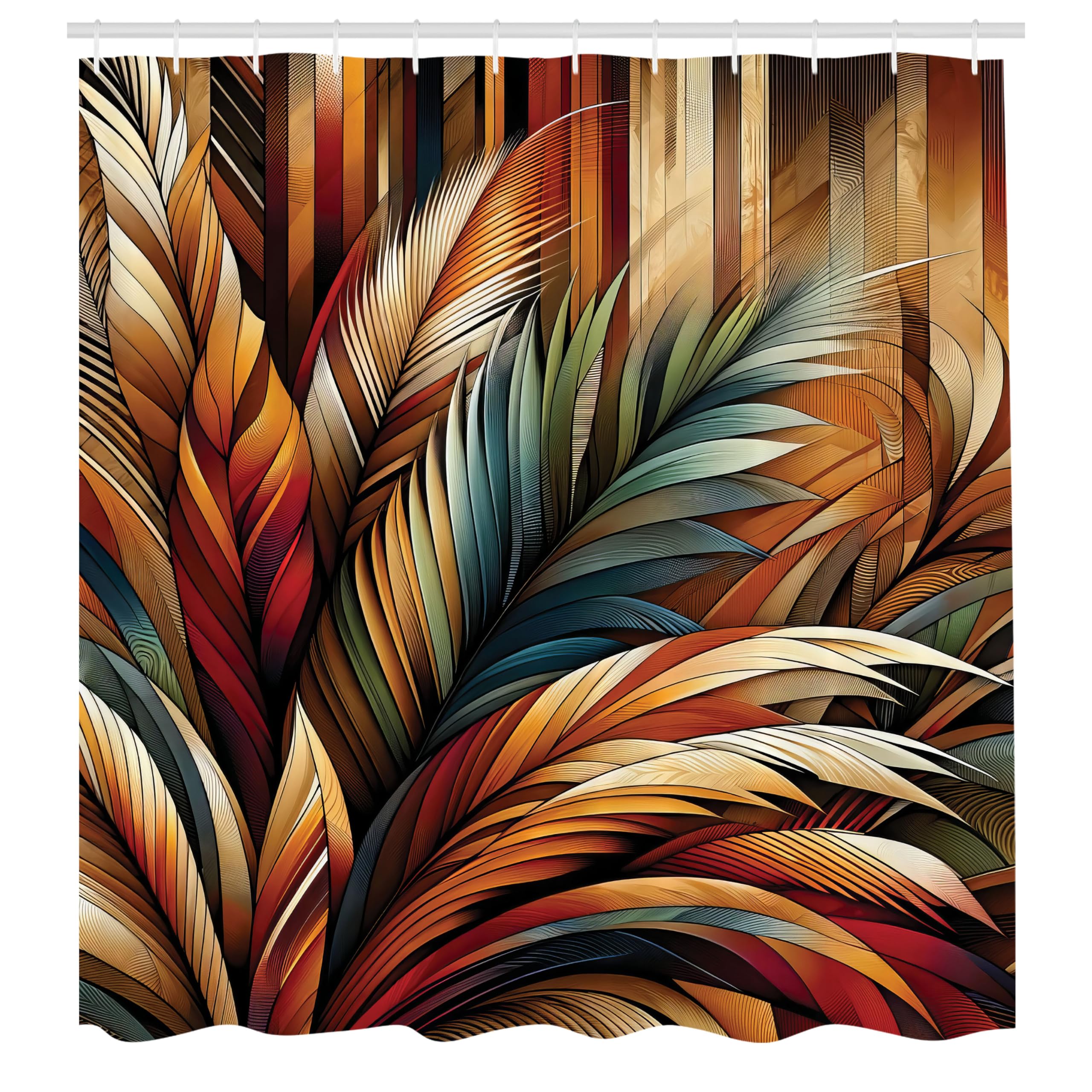 ABAKUHAUS Boho Leaves Shower Curtain – Teal Blue Waterproof Fabric, 175x200cm
