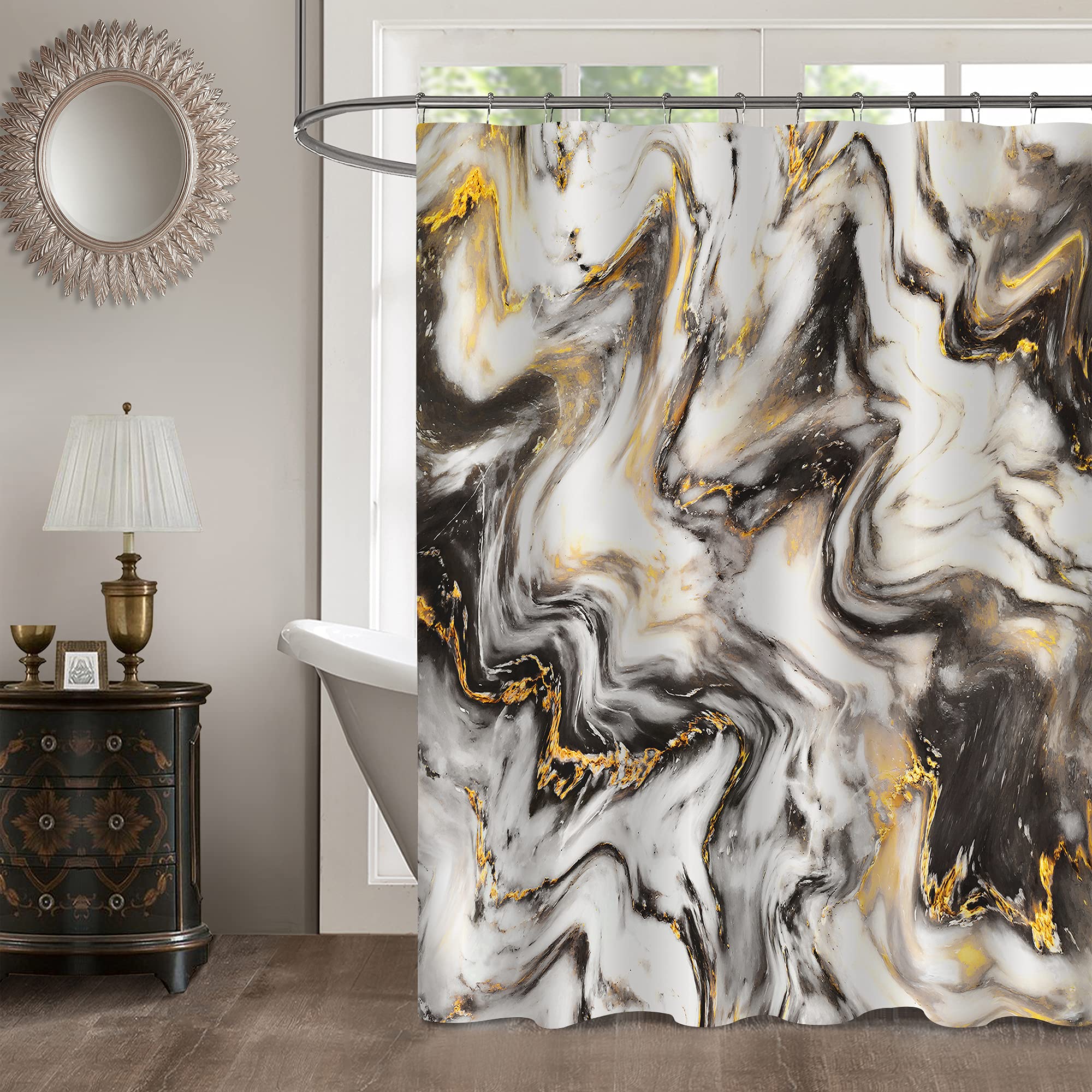 Black Gold Marble Shower Curtain – Waterproof Polyester Set