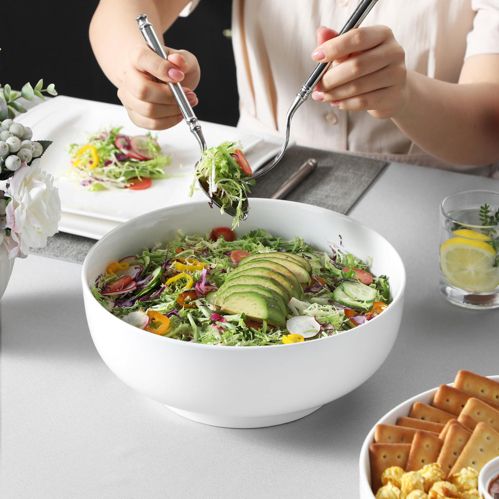 MALACASA Large Porcelain Salad Bowls - 3400ML White Serving Bowl Set of 2