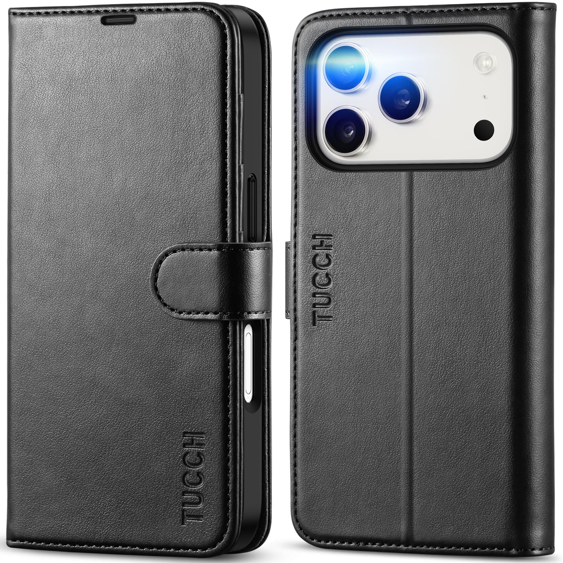 TUCCH iPhone 17 Pro Wallet Case – RFID Blocking Leather Folio Cover