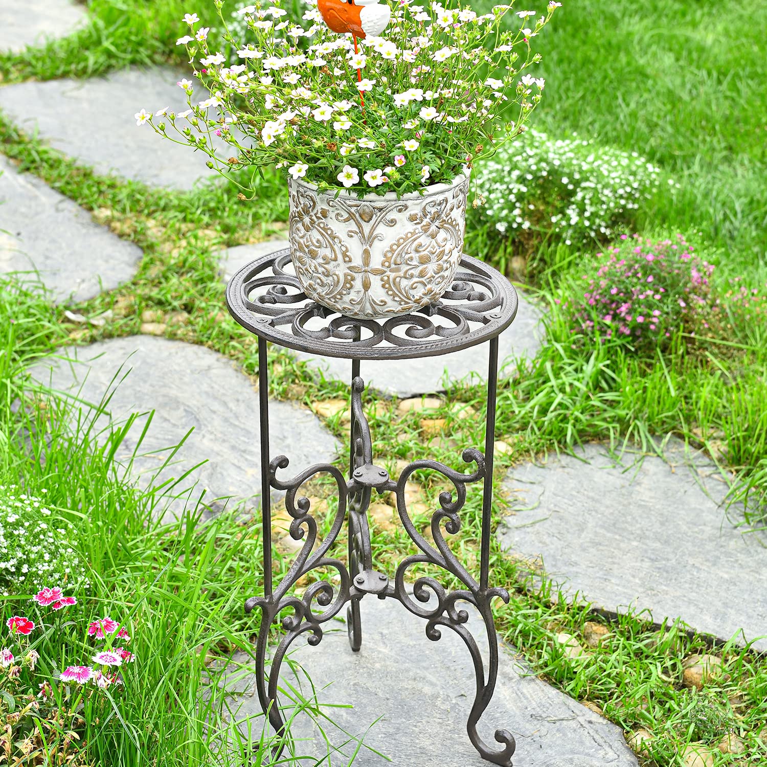 Sungmor Heavy Duty Cast Iron Plant Stand – 19.3" Vintage Metal Planter Rack
