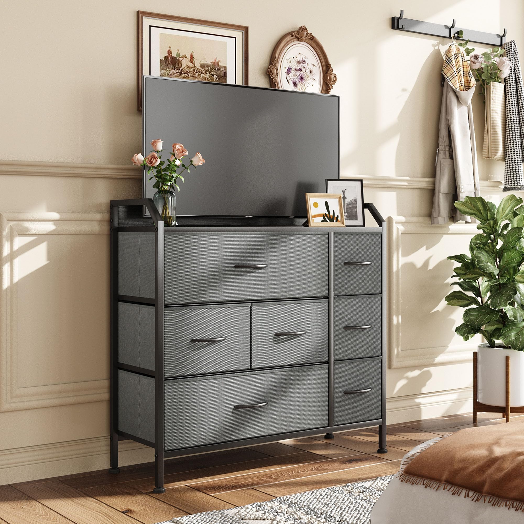 CAIYUN 7-Drawer Storage Chest | Fabric Dresser with Metal Frame - Black