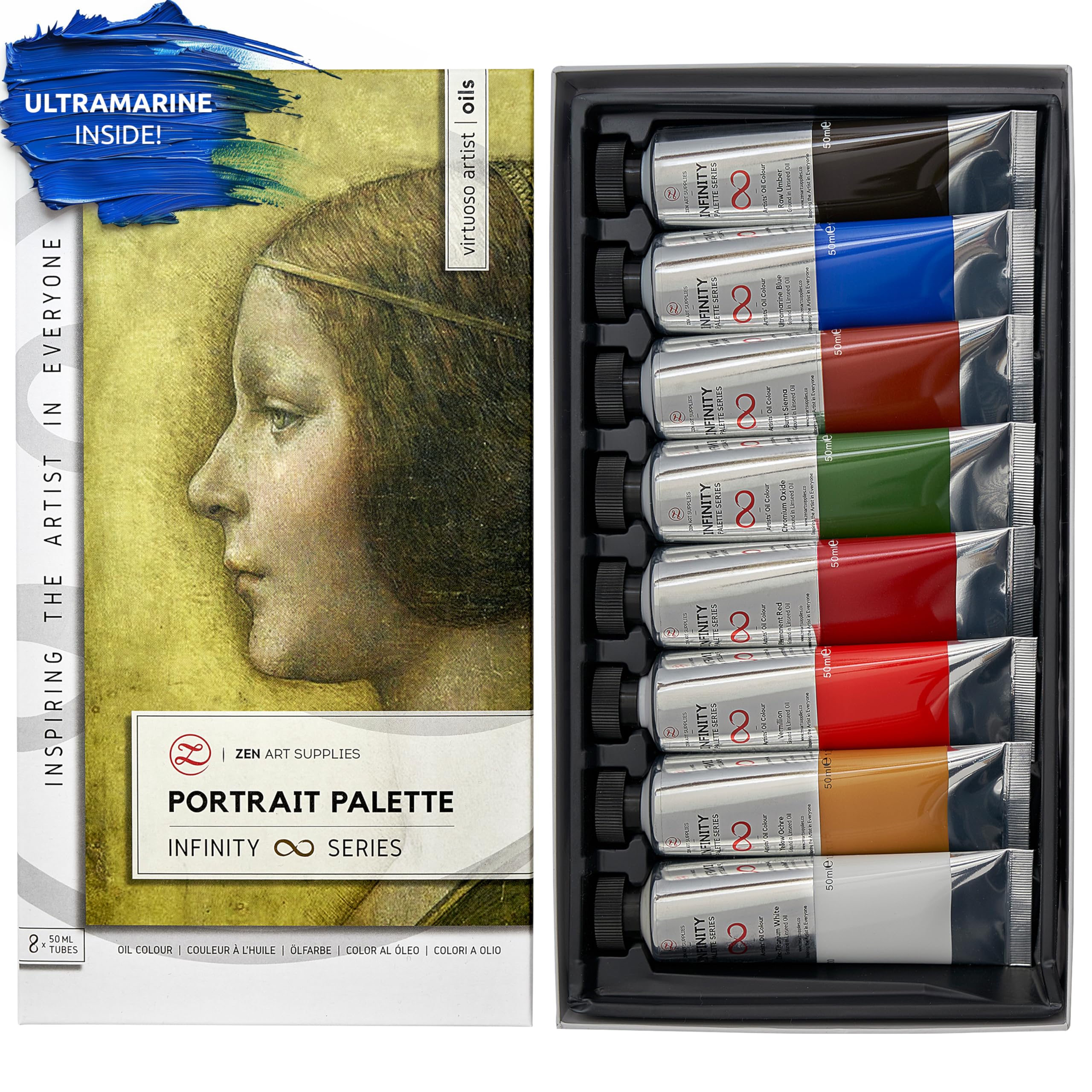 ZenART Portrait Oil Paint Set – 8 x 50ml Non-Toxic Artist Colors