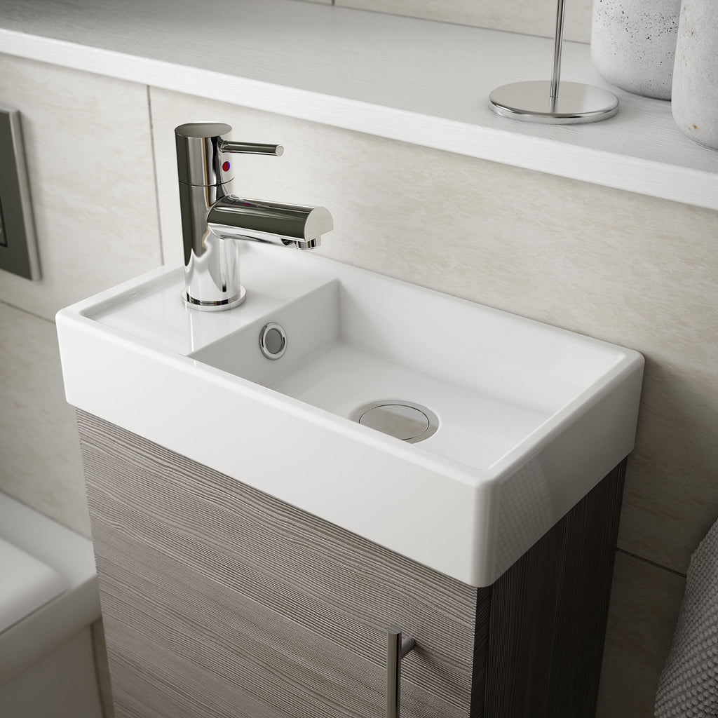 Nuie MIN009 Vault Modern Bathroom Single Soft Close Door Wall Hung Vanity Unit with 1 Tap Hole Ceramic Basin, 400mm, Woodgrain Anthracite - image 2