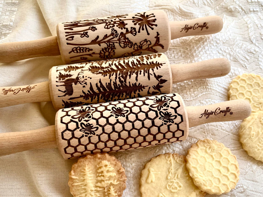 Mini Embossed Rolling Pin Set – 3 Piece Beech Wood Cookie Roller