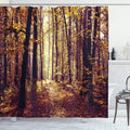 ABAKUHAUS Forest Shower Curtain | Misty Woods Nature Fabric Decor, 94"