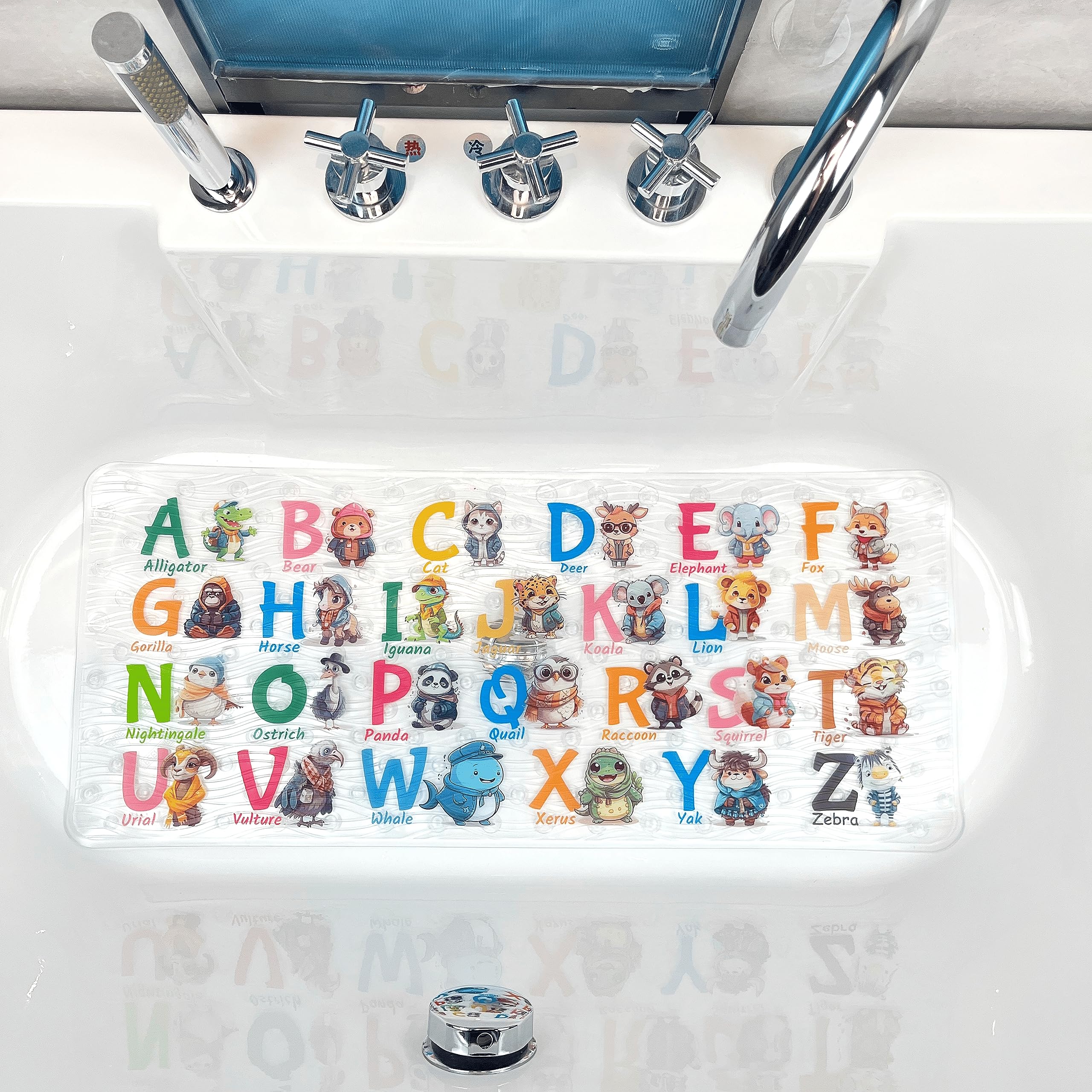 Non-Slip Bathtub Mat for Kids - Animal Cartoon, 86x39cm