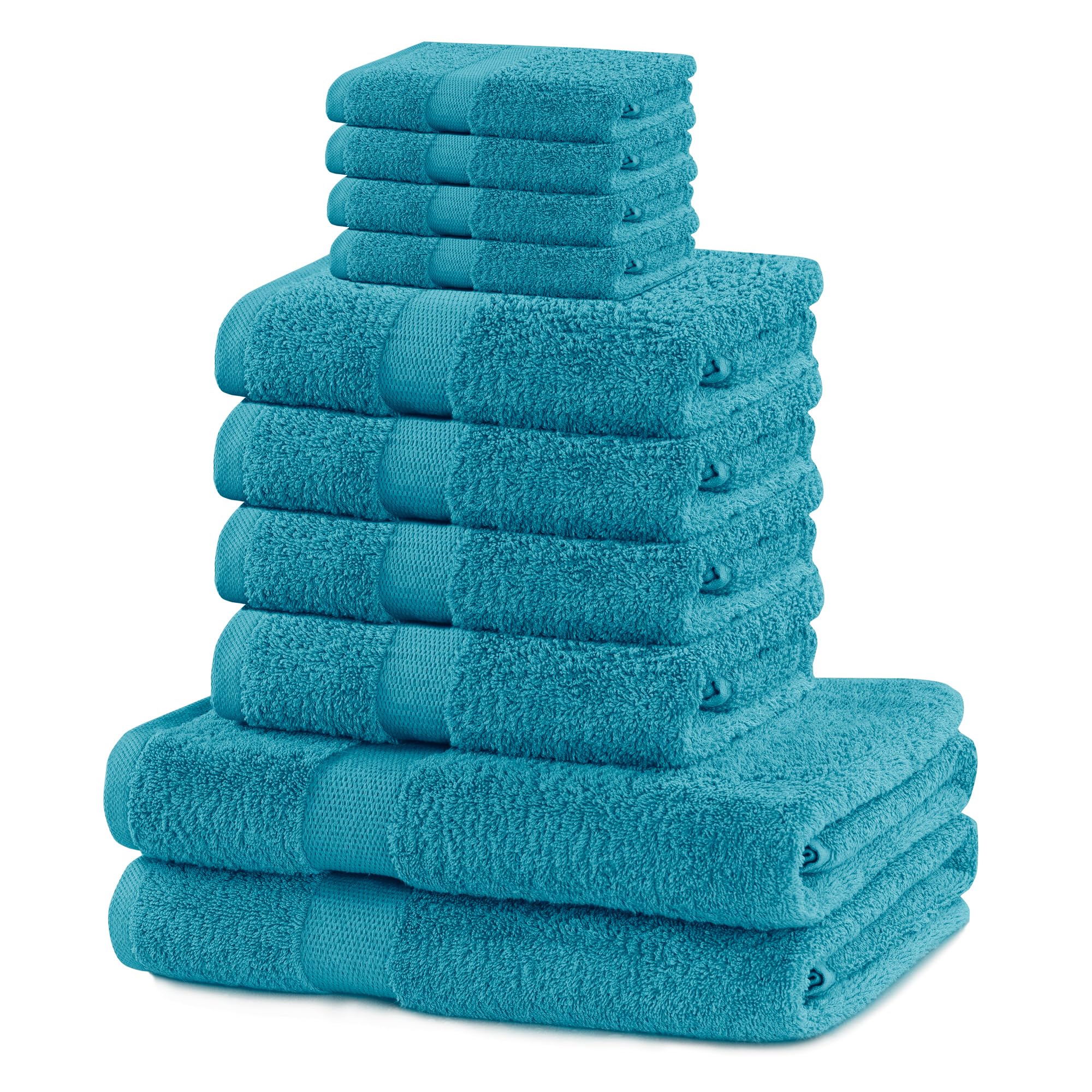 DecoKing 10-Piece Cotton Towel Set - 525g/m² Absorbent Turquoise