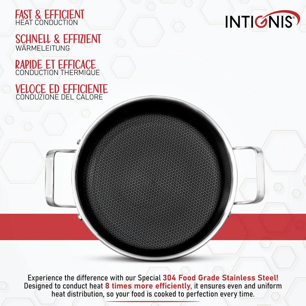 INTIGNIS Stainless Steel Casserole with Lid | 5L Non-Stick Induction Pot