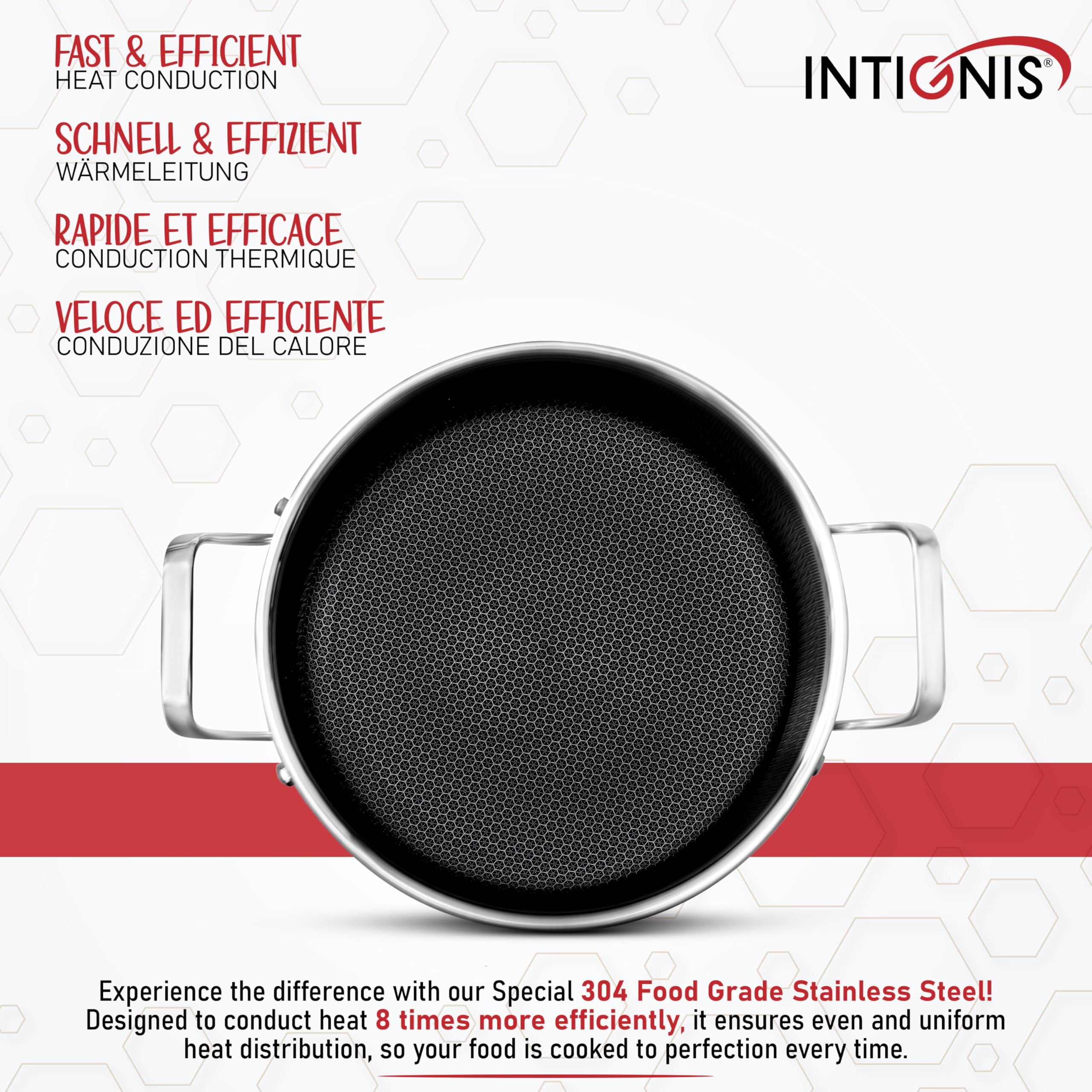 INTIGNIS Stainless Steel Casserole with Lid | 5L Non-Stick Induction Pot