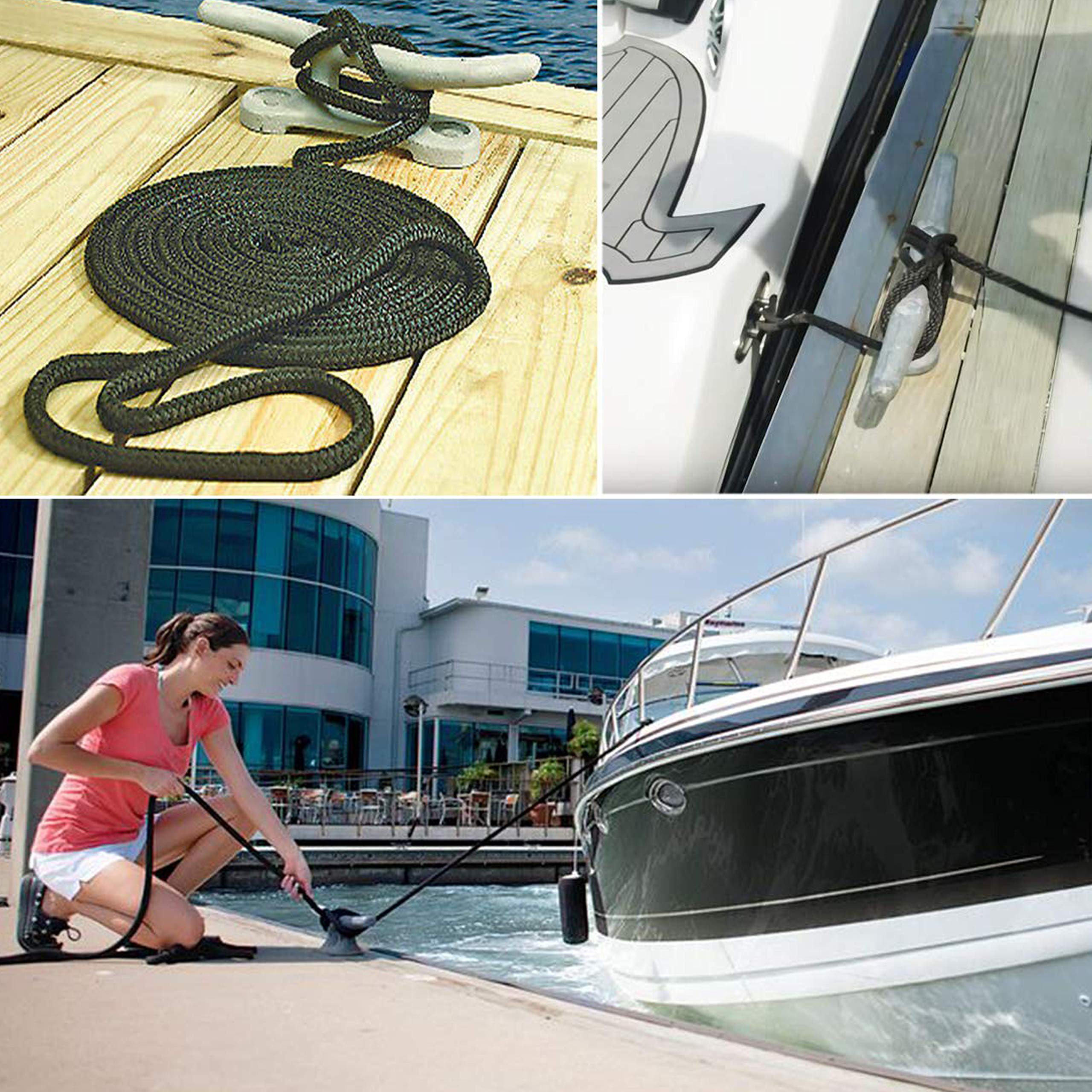 JSHANMEI Double Braided Nylon Boat Dock Lines - 1/2" x 25FT Mooring Rope 2-Pack