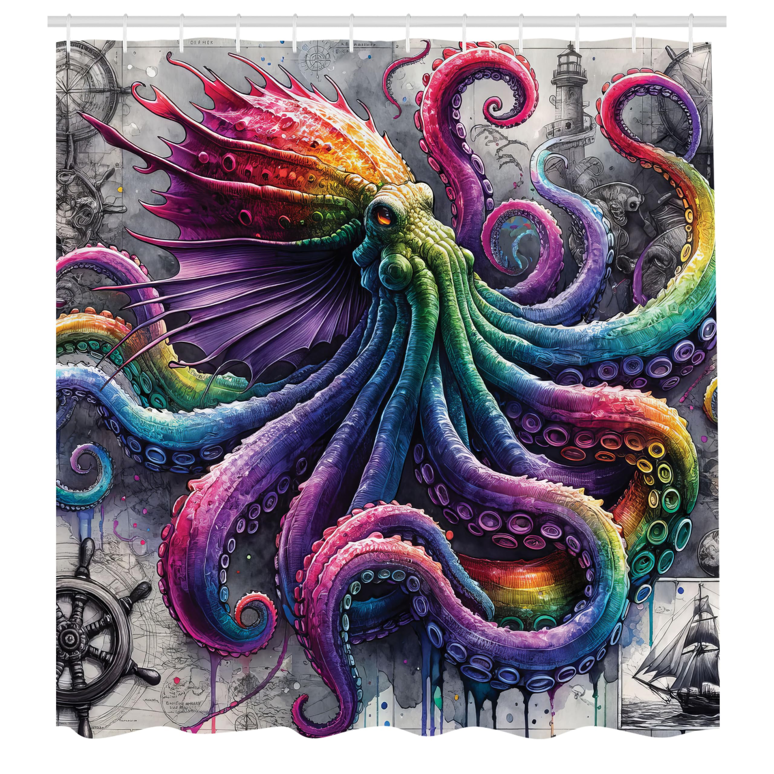 Abakuhaus Vintage Kraken Shower Curtain | Waterproof Fabric Decor, 175x200cm