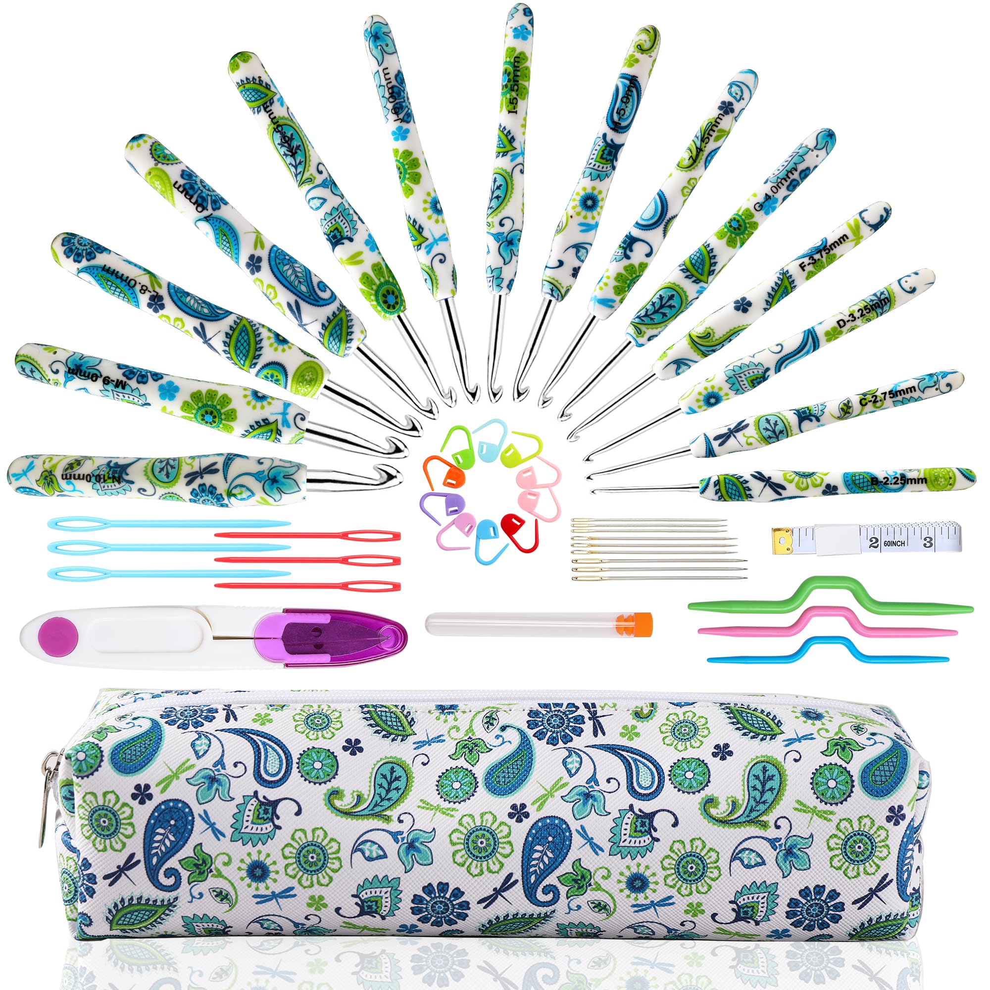 14-Size Ergonomic Crochet Hooks Set for Arthritic Hands