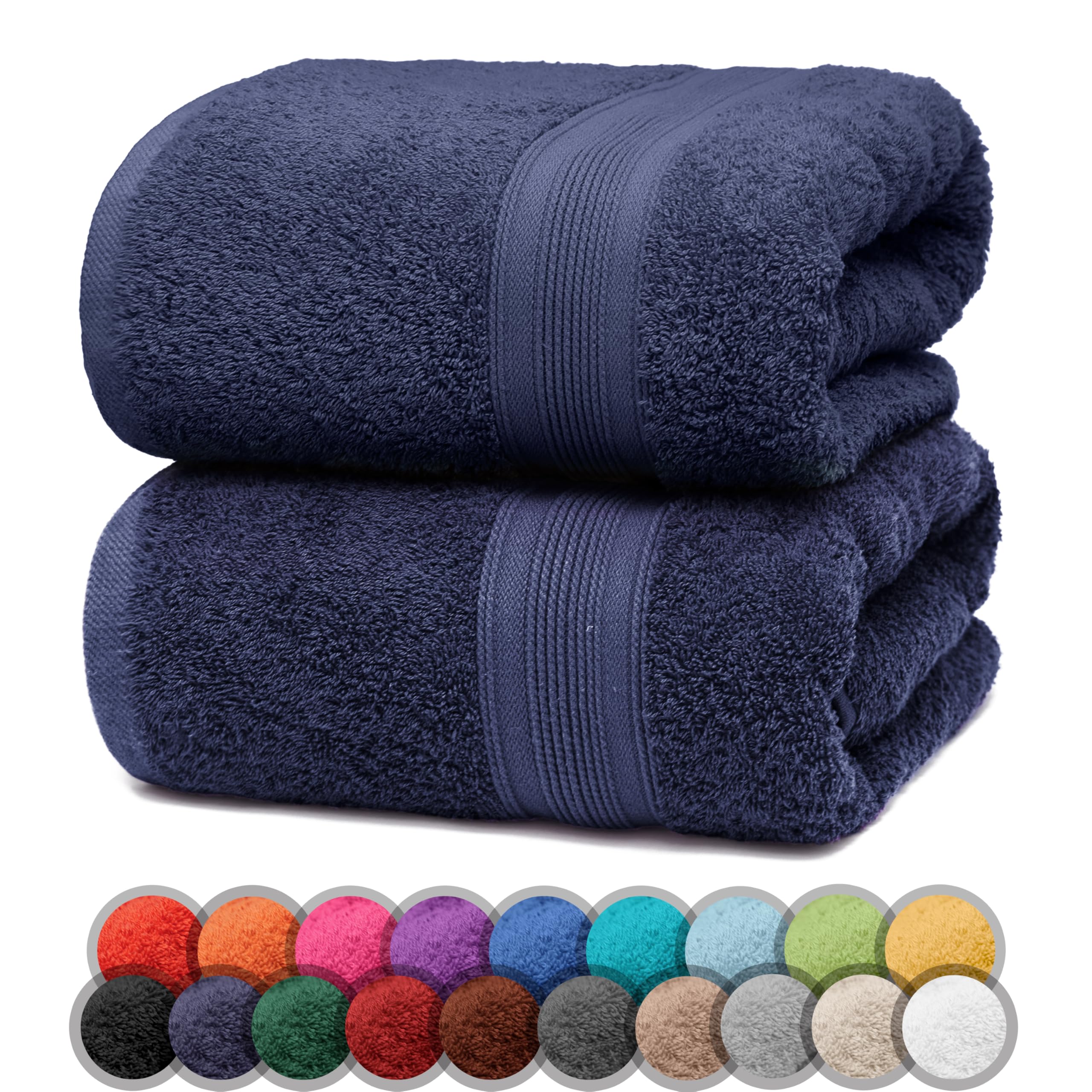 NatureMark 100% Cotton Bath Towels - 70x140cm Navy Blue, Pack of 2