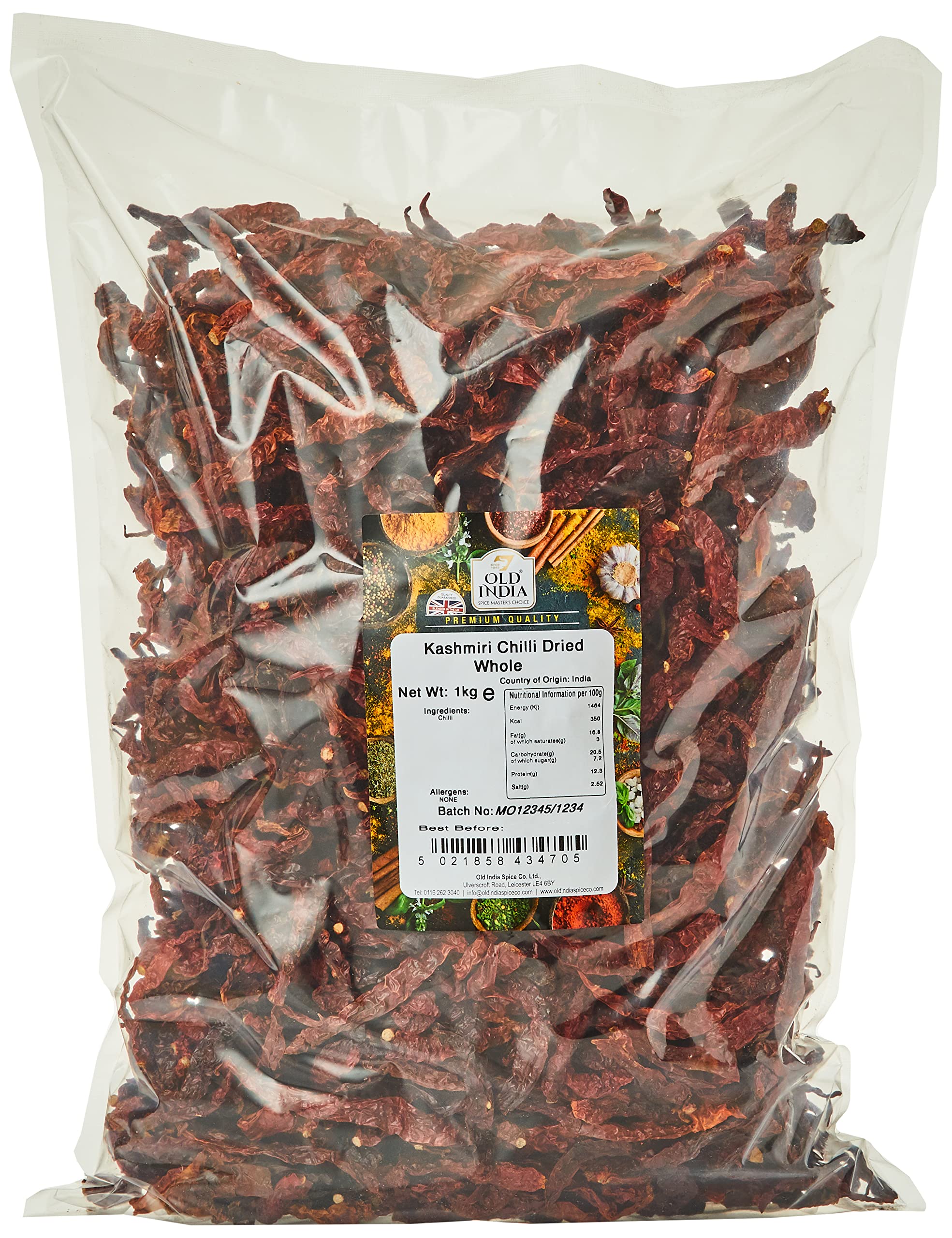 Old India Kashmiri Chilli Dried Whole - Premium Indian Spice, 1kg