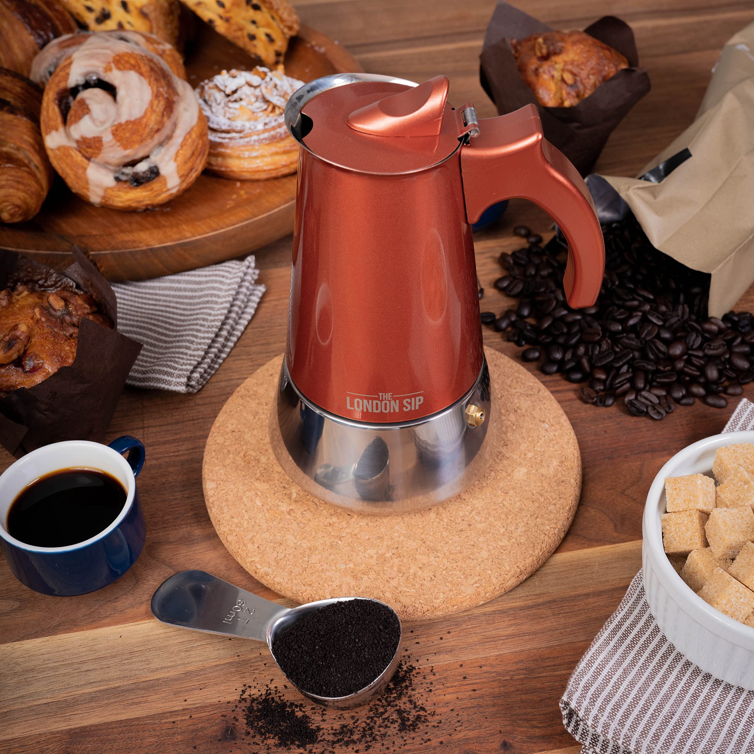 The London Sip Stainless Steel Moka Pot – 6 Cup Induction Espresso Maker