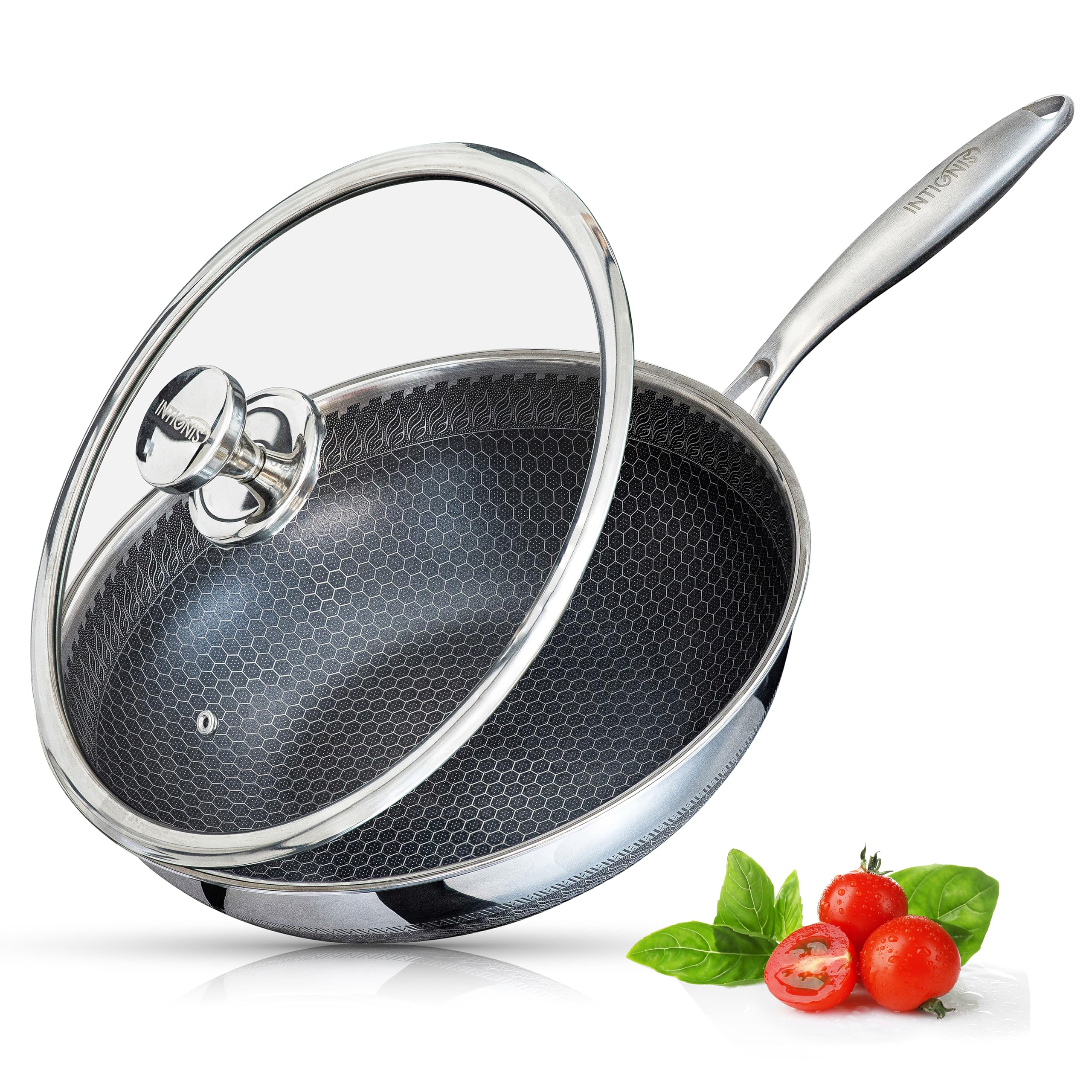 INTIGNIS 30cm Stainless Steel Wok – Non-Stick Skillet with Oven-Safe Lid