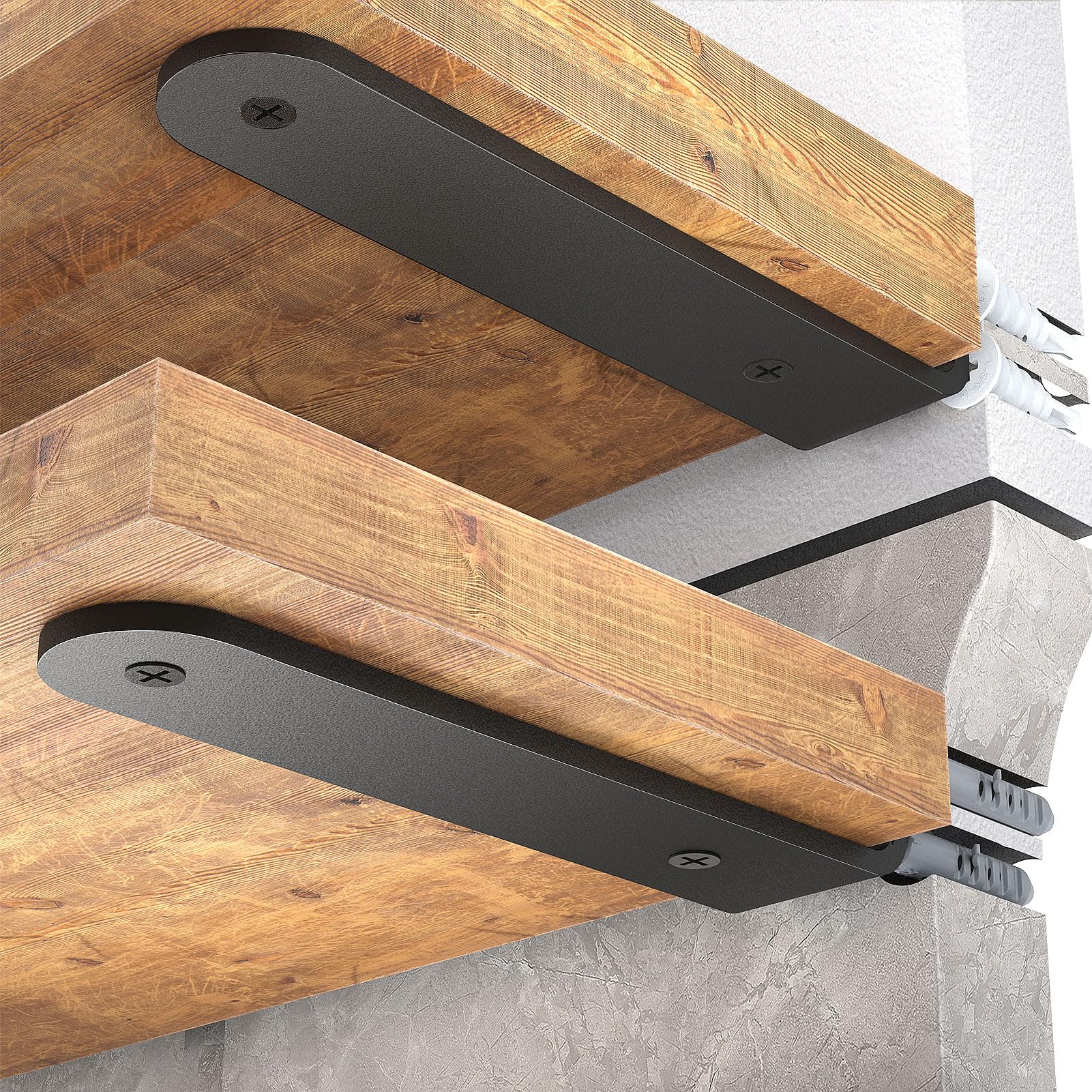 WELDUN 30cm Heavy Duty Metal Floating Shelf Brackets - 4 Pack Black