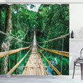 ABAKUHAUS Tropical Bamboo Bridge Fabric Shower Curtain | Extra Long