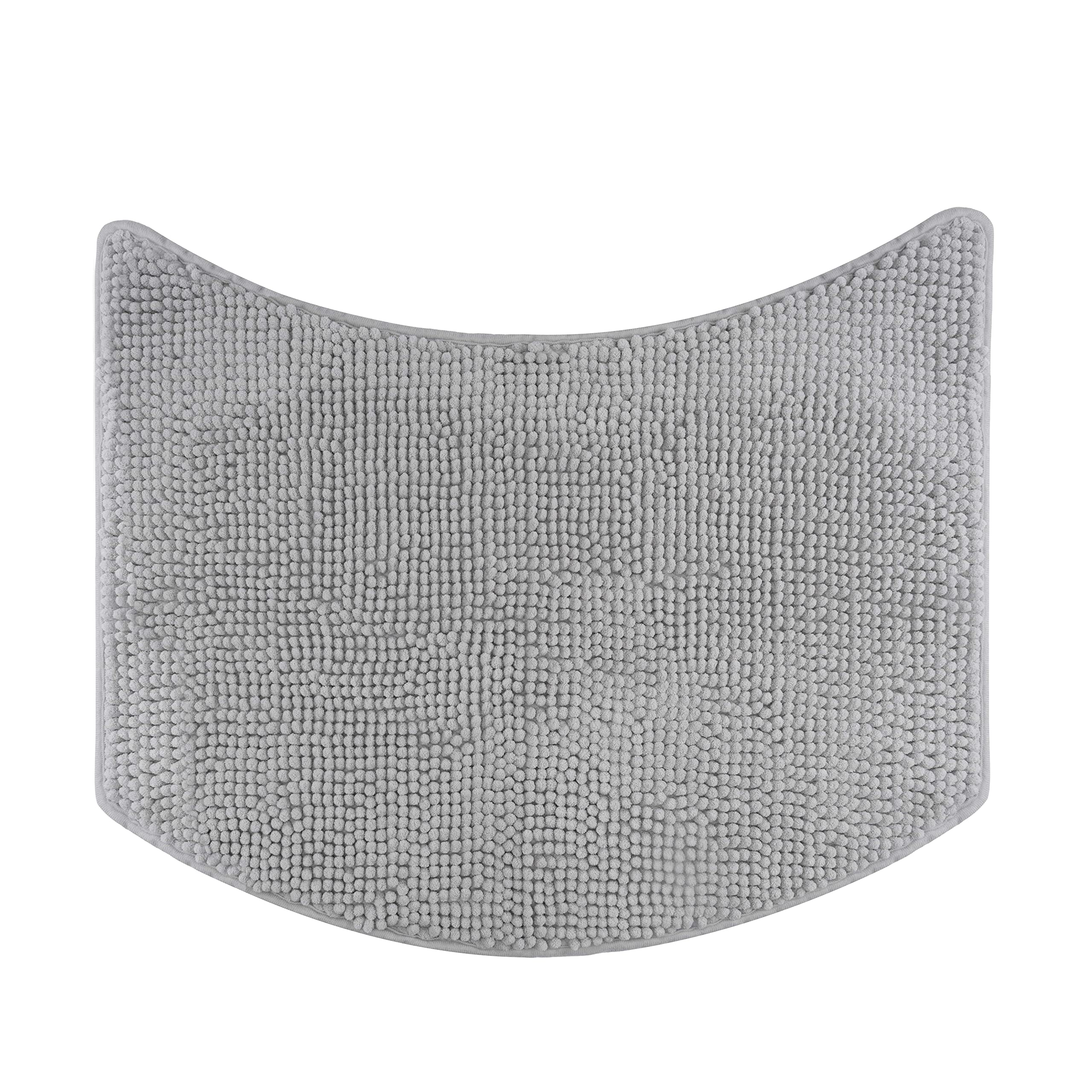Jolof Store Chenille Curved Bath Mat | Non-Slip Grey Microfibre Rug