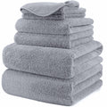 Polyte Microfibre Bath Towel Set – 6 Piece Plush Quick Dry Set in Grey