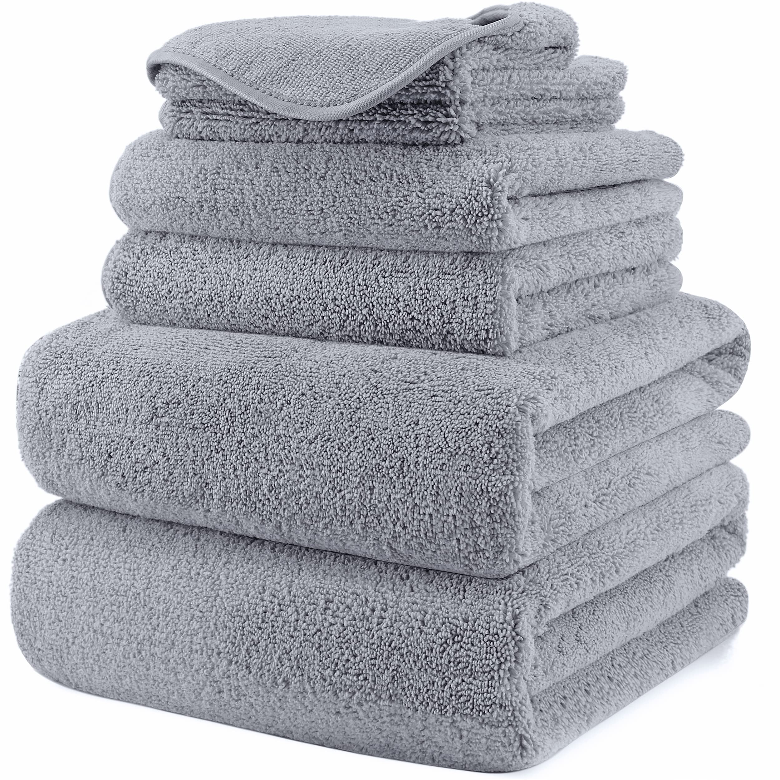 Polyte Microfibre Bath Towel Set – 6 Piece Plush Quick Dry Set in Grey