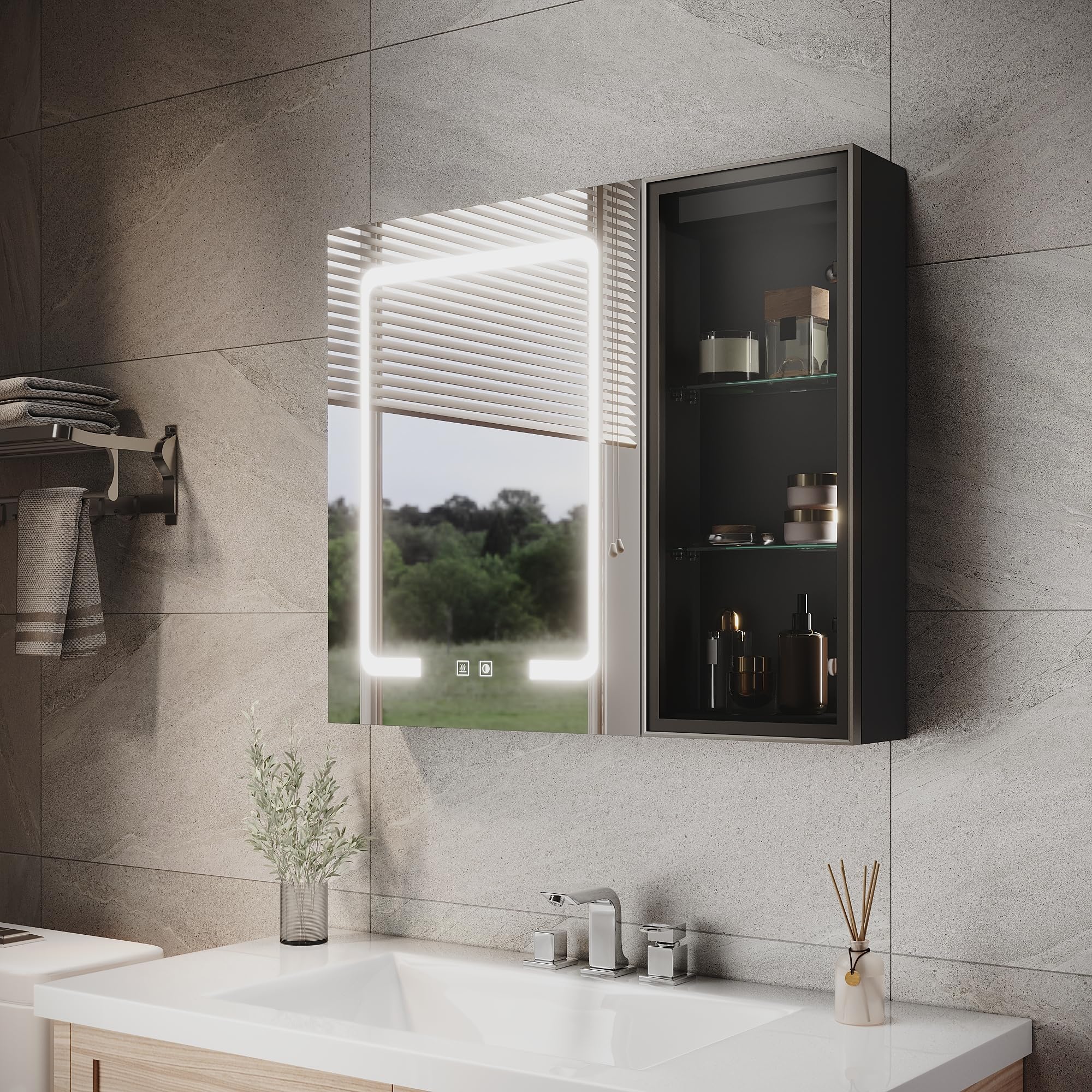 ELEGANT LED Bathroom Mirror Cabinet - 700x600mm Anti-Fog with Shaver Socket