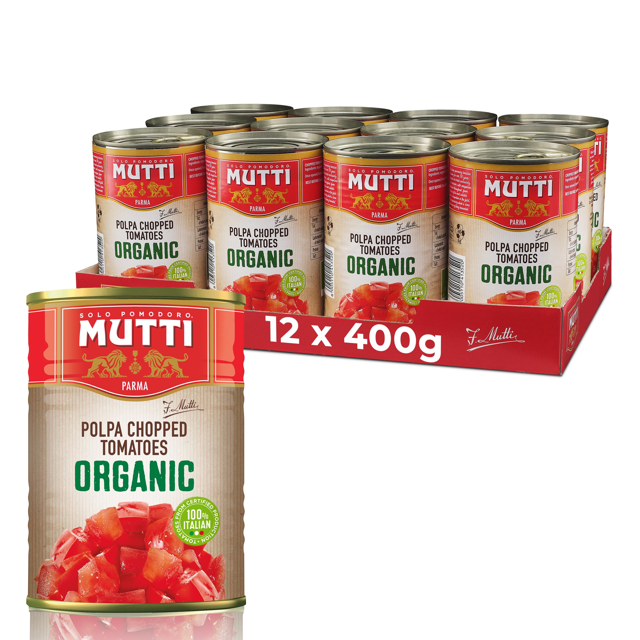 Mutti Organic Chopped Tomatoes - Italian Canned Tomatoes, 400g (Pack of 12)