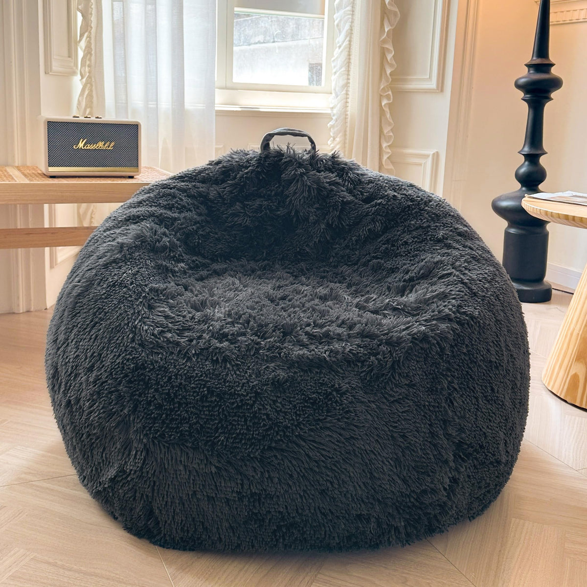 XeGe Fluffy Stuffed Animal Storage Bean Bag CoverNo Filler, Dark Grey - image 1
