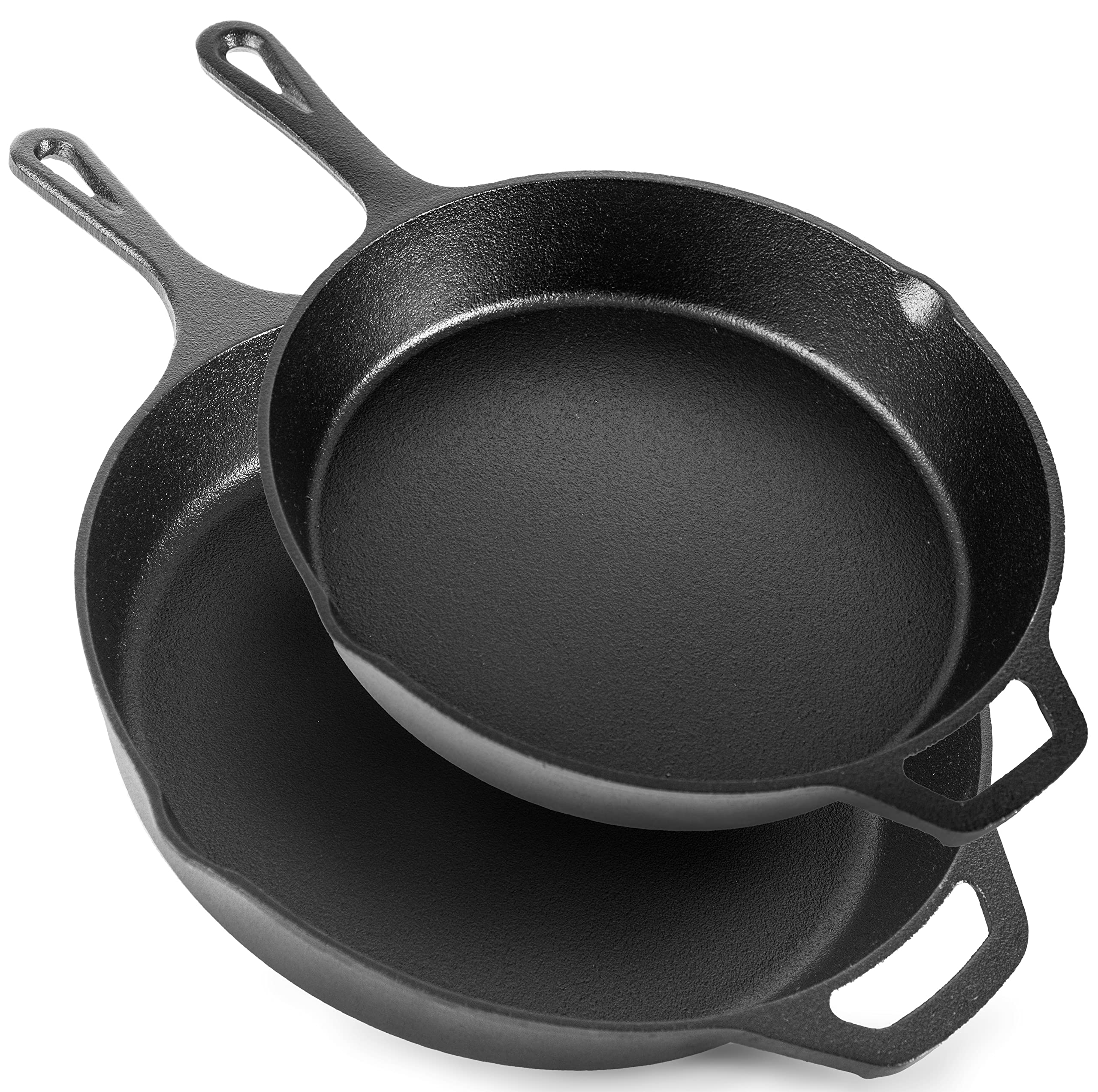 Nuovva 2-Piece Cast Iron Skillet Set | Pre-Seasoned 10 & 12 Inch Pans