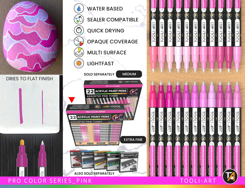 Jolof Store 22 Pink Acrylic Paint Pens – 0.7mm Extra Fine Tip Markers
