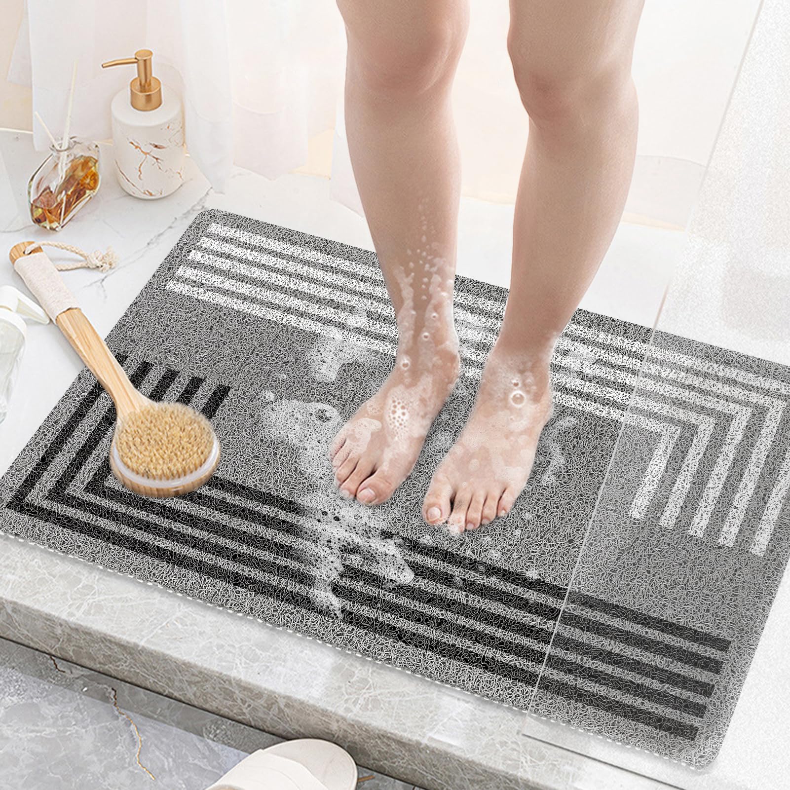 MACUNIN Non-Slip Loofah Shower Mat – Anti-Mould PVC Bath Mat, 40x60cm