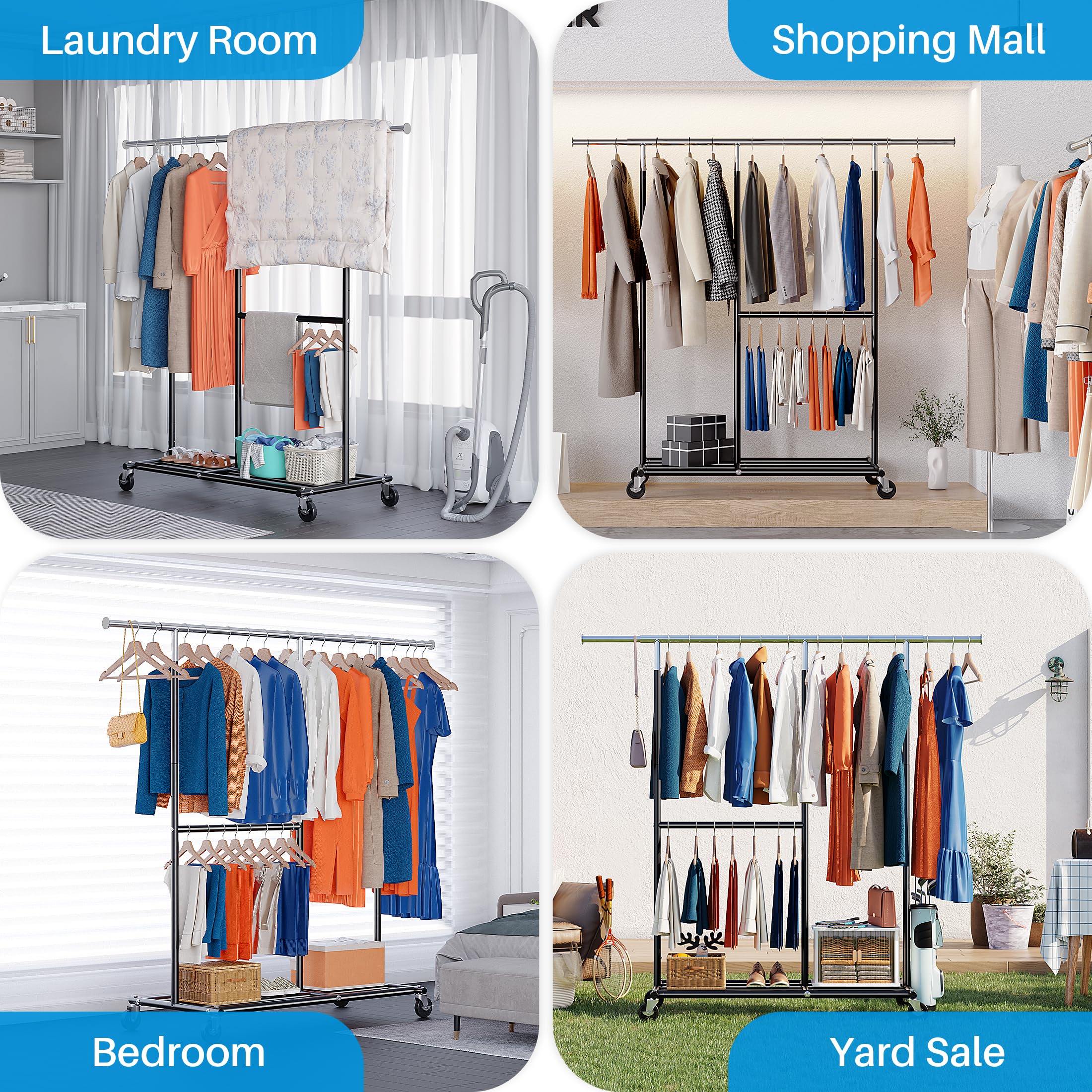 HOKEEPER Heavy Duty Clothes Rail | 150kg Adjustable Garment Rack
