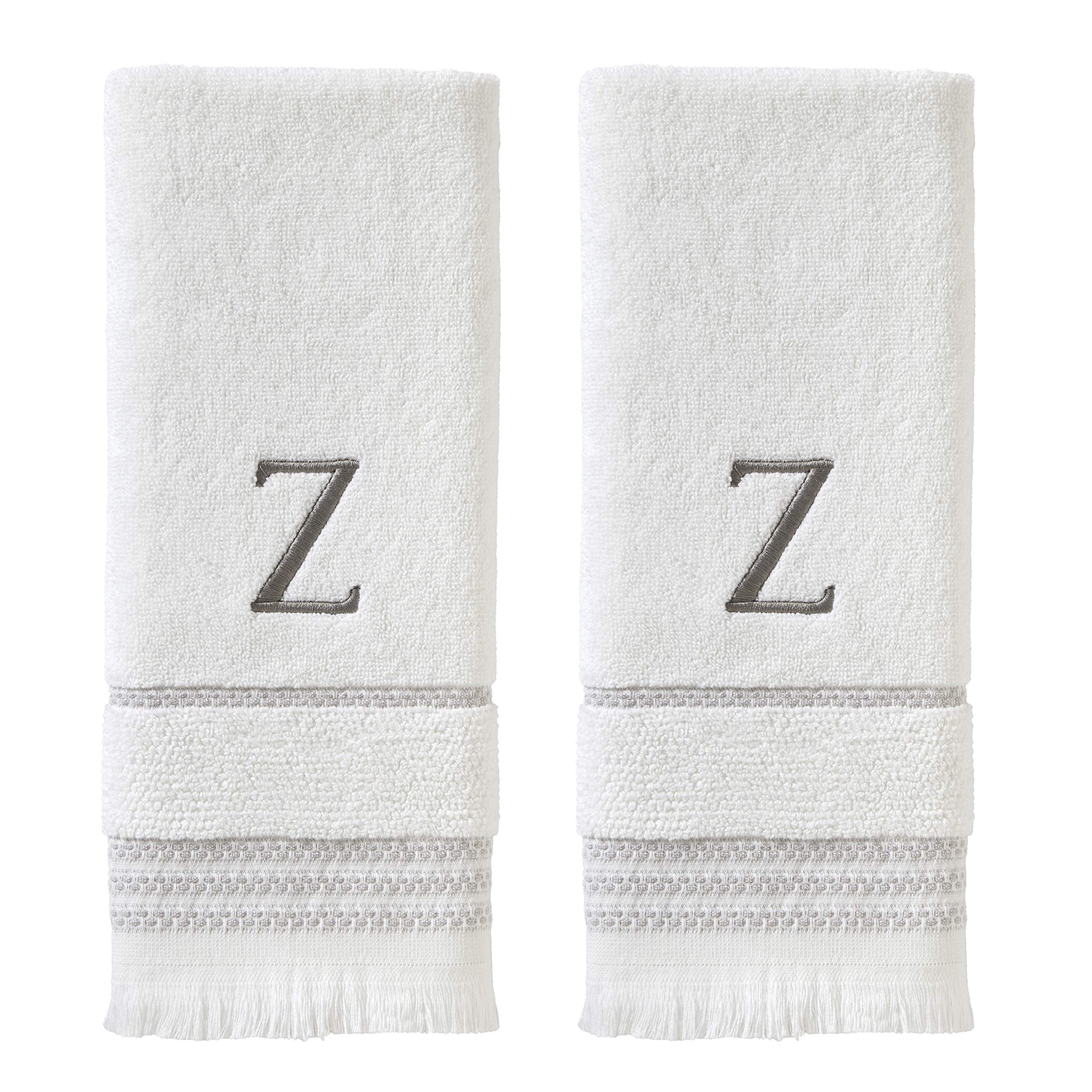 SKL Home Monogram Cotton Hand Towel Set | White & Gray Striped – 2pc