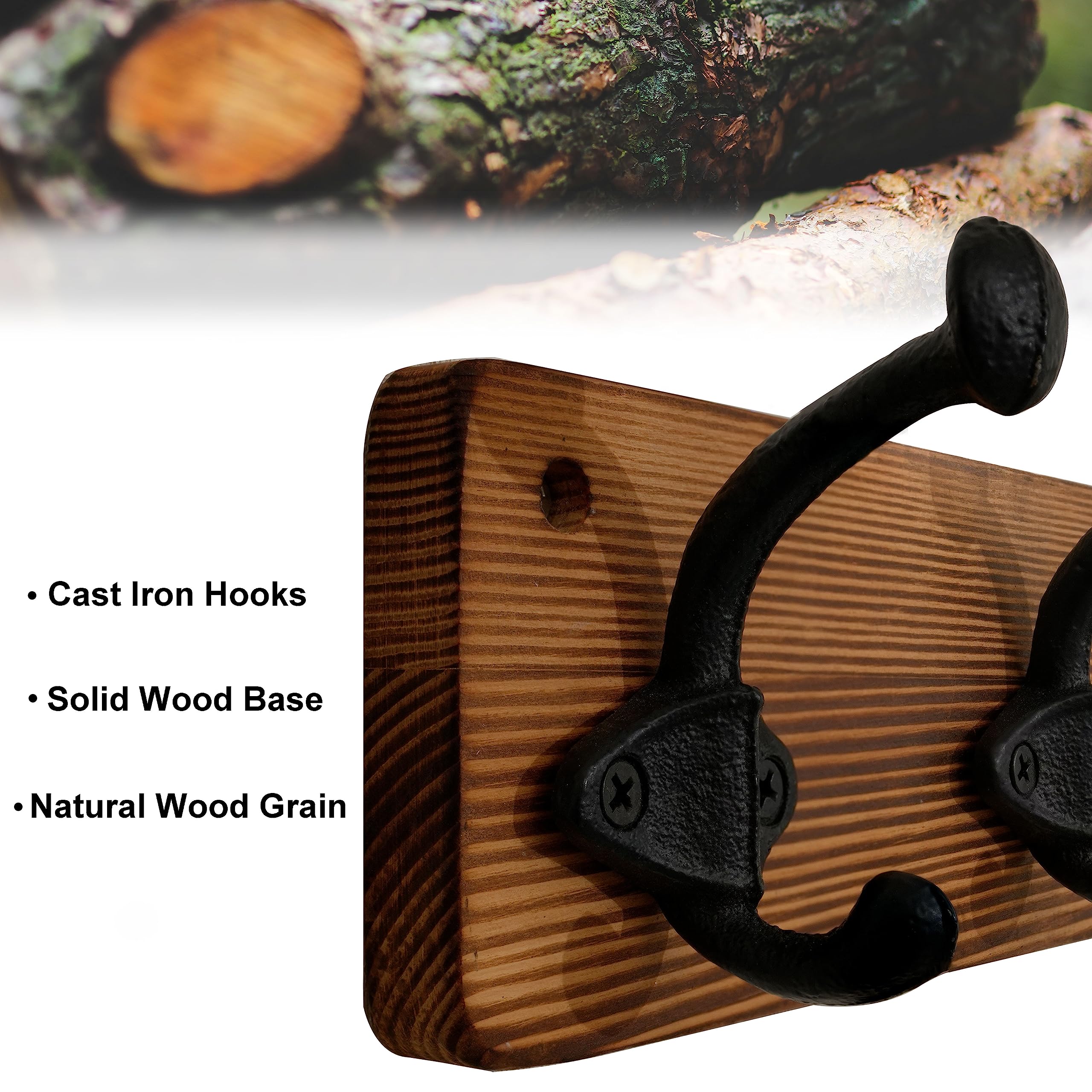 WEBI Rustic Wall Mounted Coat Rack – 5 Cast Iron Hooks, Brown, 2 Pack