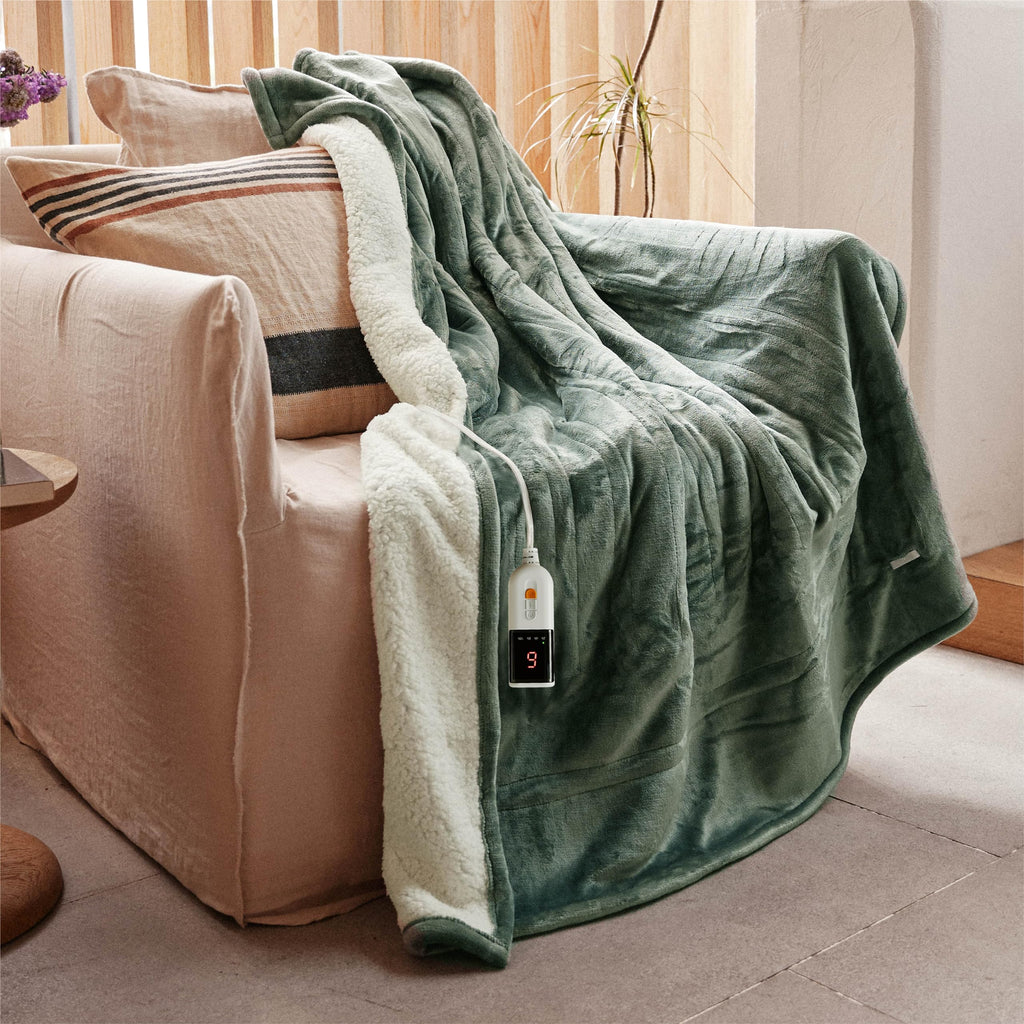GOTCOZY Heated Blanket Electric Throw – Silky Plush 130x160cm (Green)