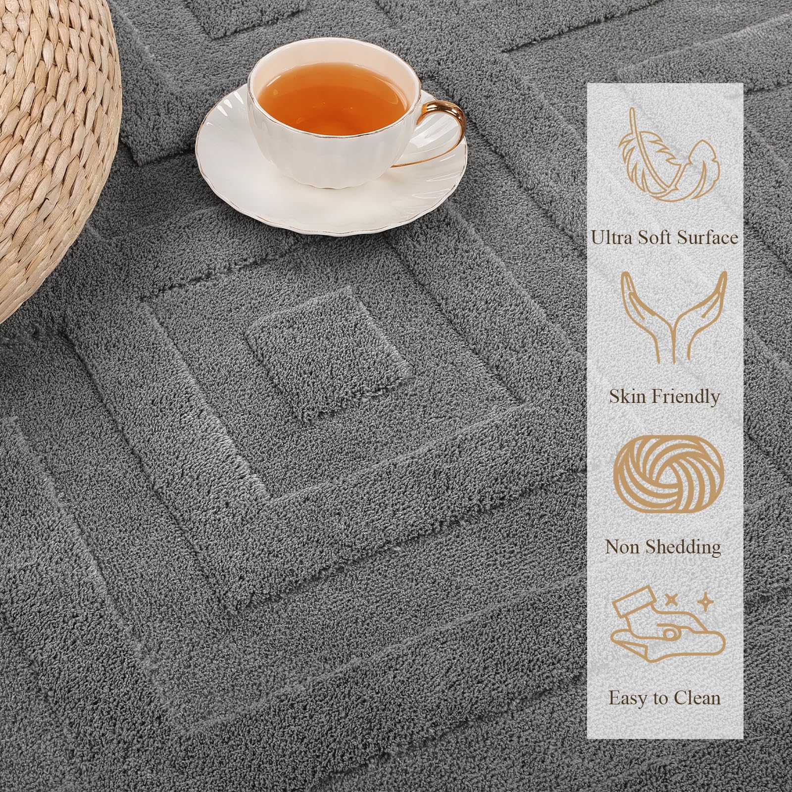 Enyhom Washable Geometric Area Rug | Non-Slip Soft Modern Grey Carpet