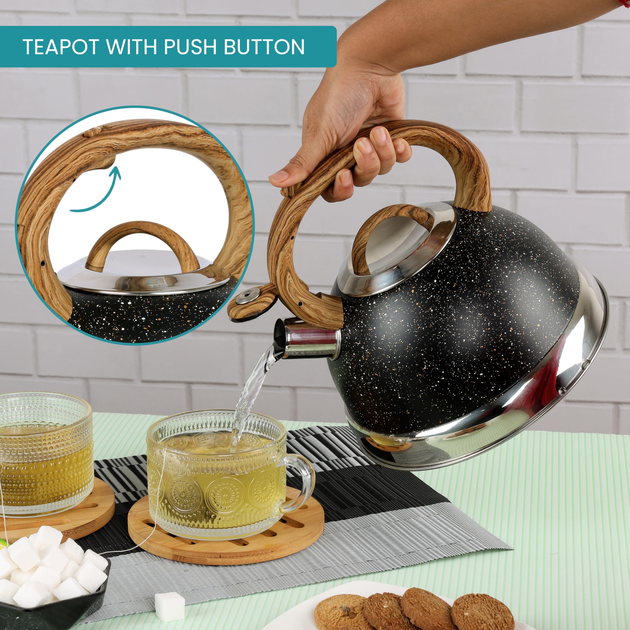 Belle Vous Black Whistling Kettle – 3L Stainless Steel Stovetop Teapot