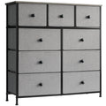 Lyncohome 9-Drawer Fabric Dresser | Grey Storage Unit with Wooden Top
