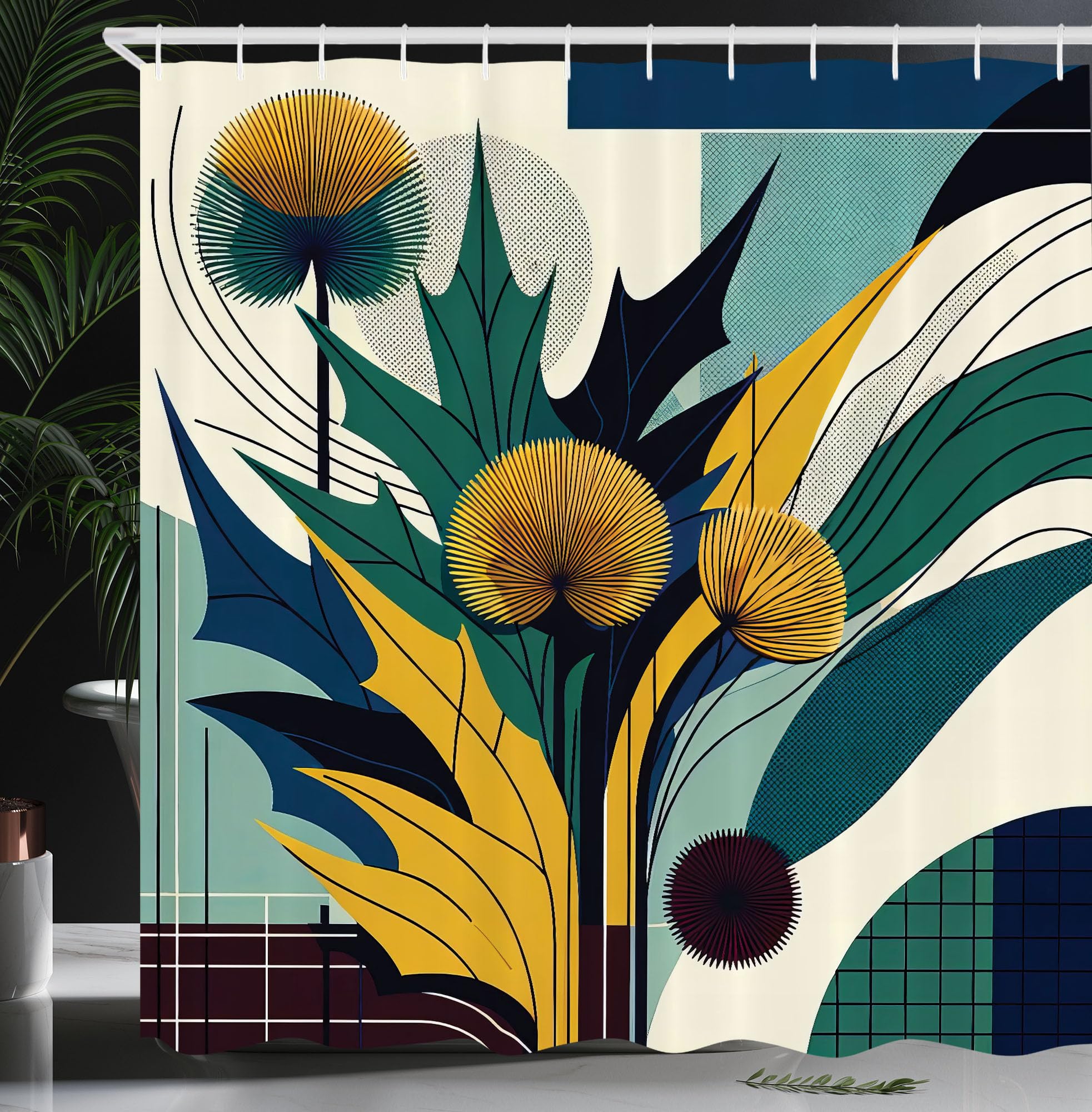Abakuhaus Floral Eucalyptus Shower Curtain | Waterproof Fabric – 175 x 200 cm