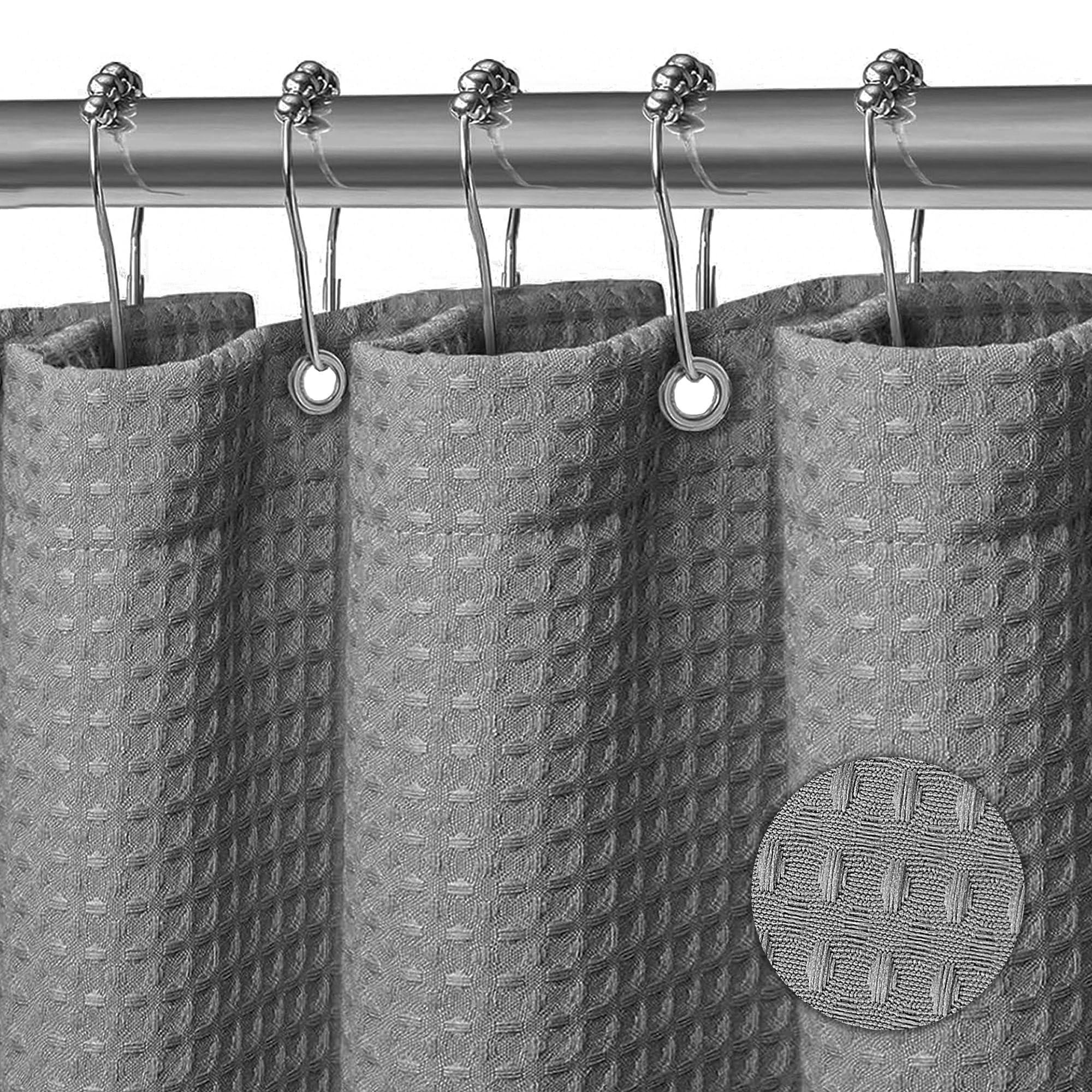 KAIMEIYU Waffle Shower Curtain | Waterproof Heavy Duty Grey Bath Decor