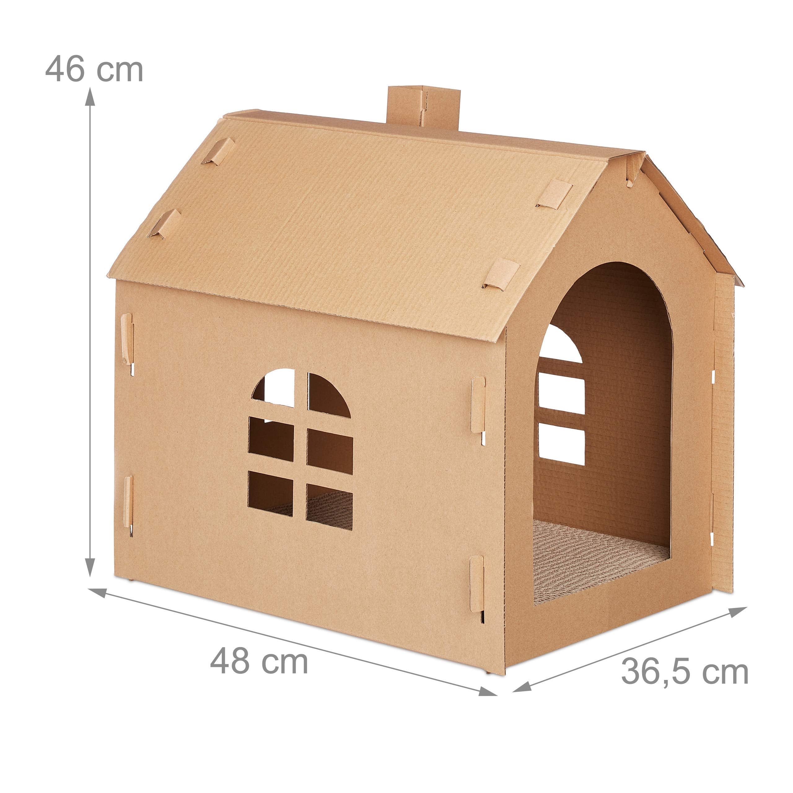 Relaxdays Cardboard Cat House with Scratching Board and Catnip – Brown