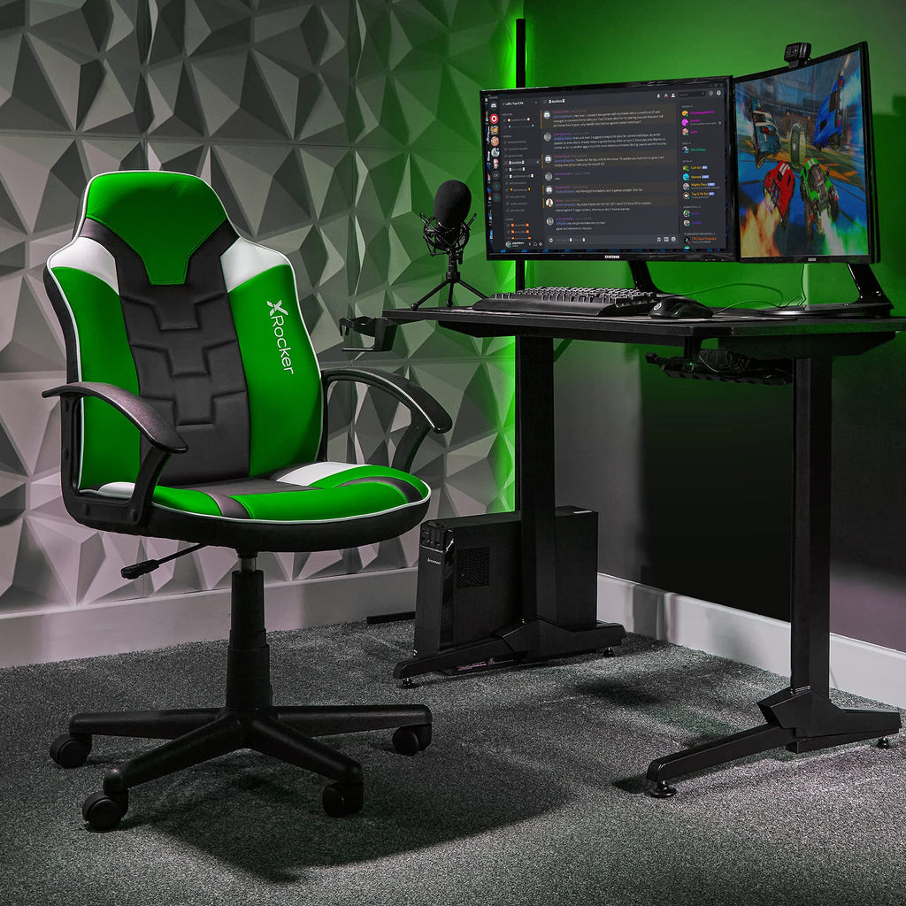X-Rocker Saturn Mid Back Compact Gaming Chair for Kids & Teens - Ergonomic, Comfortable, Height Adjustable, Wipe-Clean Faux Leather - Black/Green - image 2