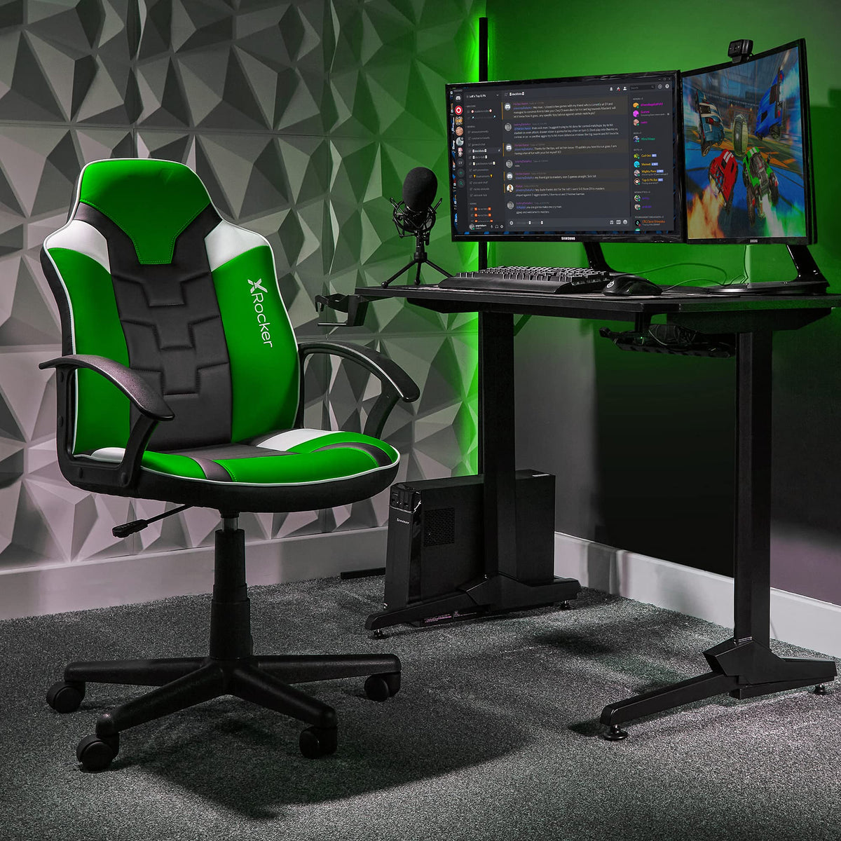 X-Rocker Saturn Mid Back Compact Gaming Chair for Kids & Teens - Ergonomic, Comfortable, Height Adjustable, Wipe-Clean Faux Leather - Black/Green - image 2