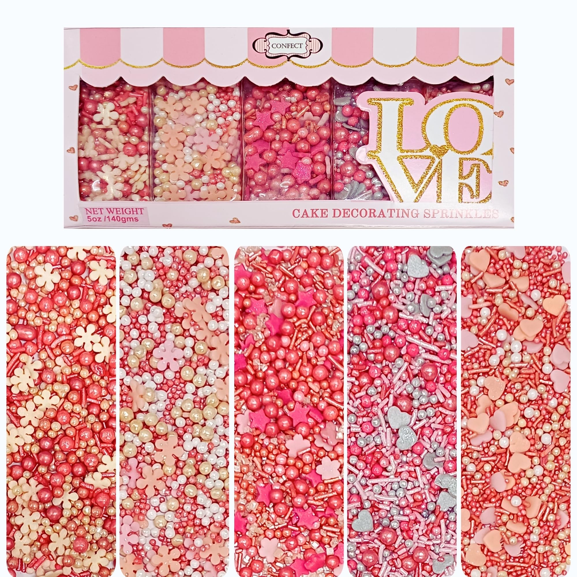 Confect Pink, Gold & White Flower Pearl Sprinkles – Bake Stable Edible Mix