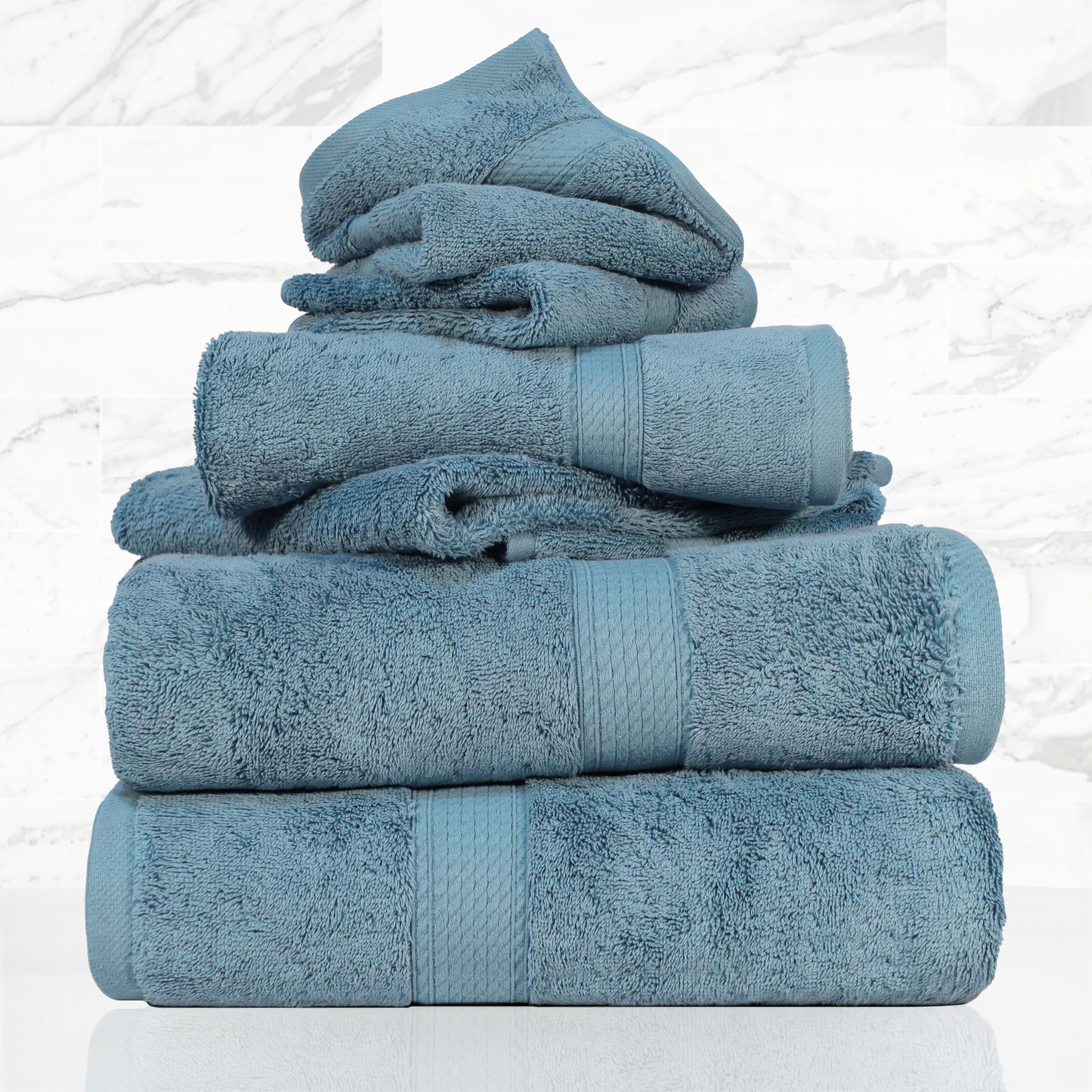 Superior 6-Piece Egyptian Cotton Bath Towel Set - Denim Blue | Jolof Store