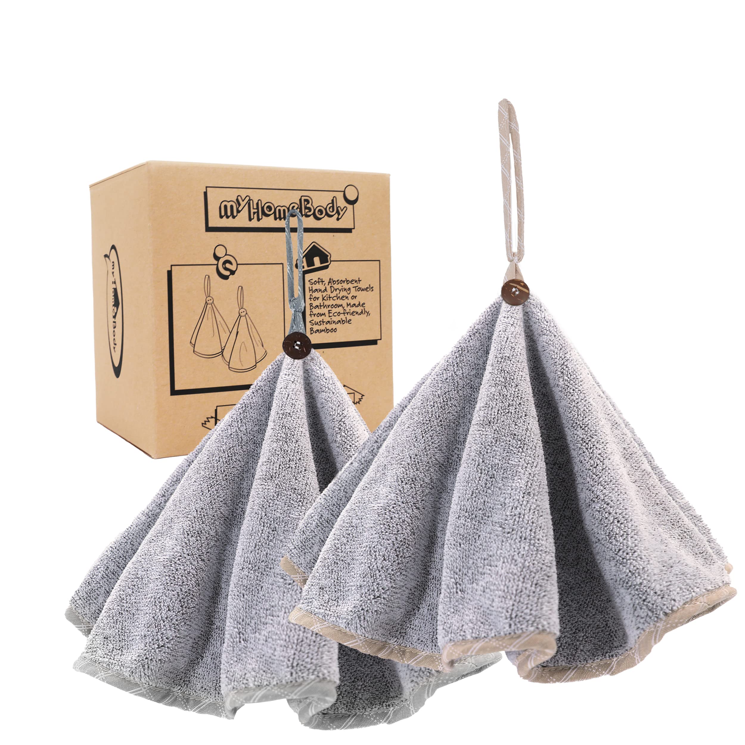 myHomeBody Charcoal Fiber Hand Towels | Round Hanging Set of 2