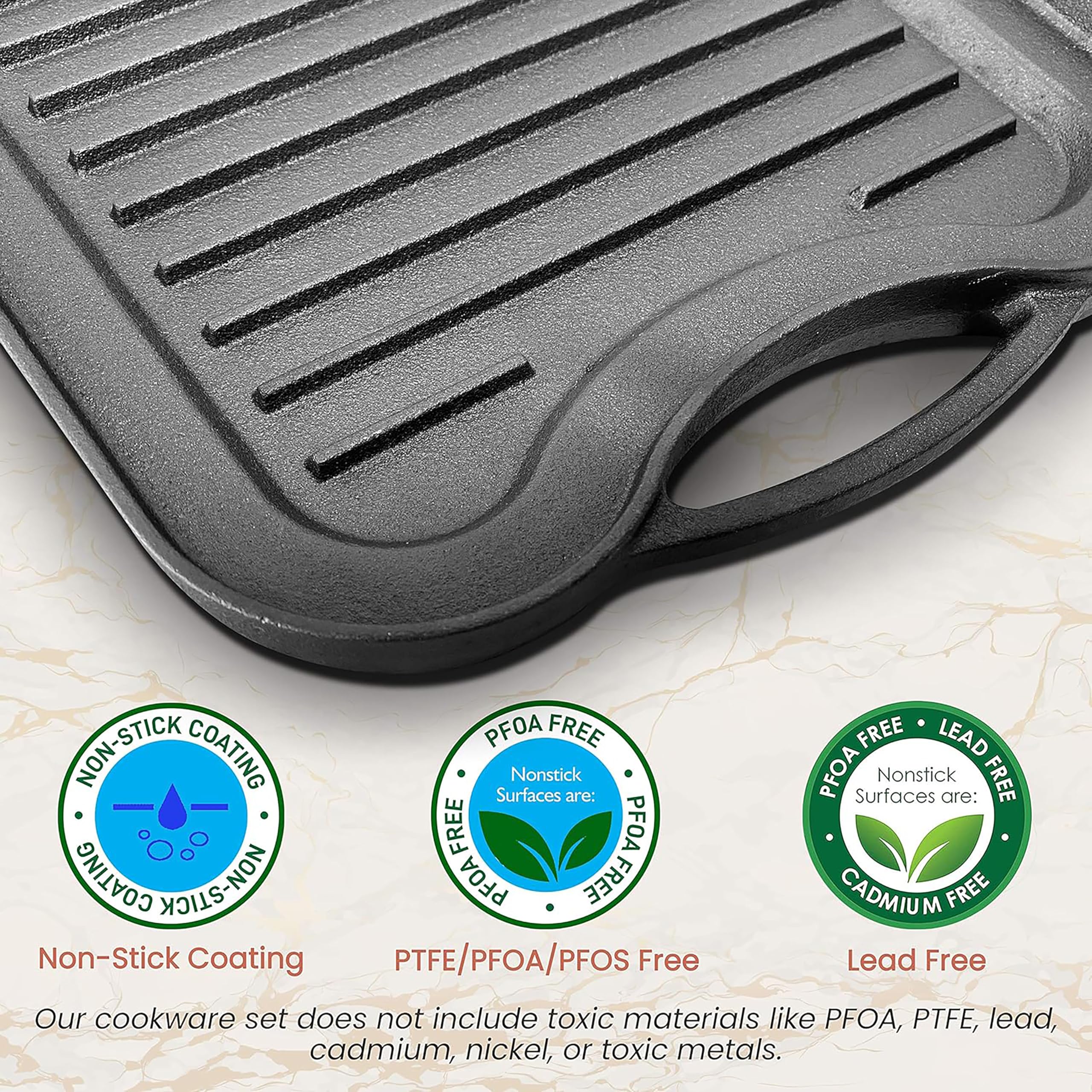 Nutrichef Reversible Cast Iron Griddle Pan – Non-Stick Flat & Ridged Grill