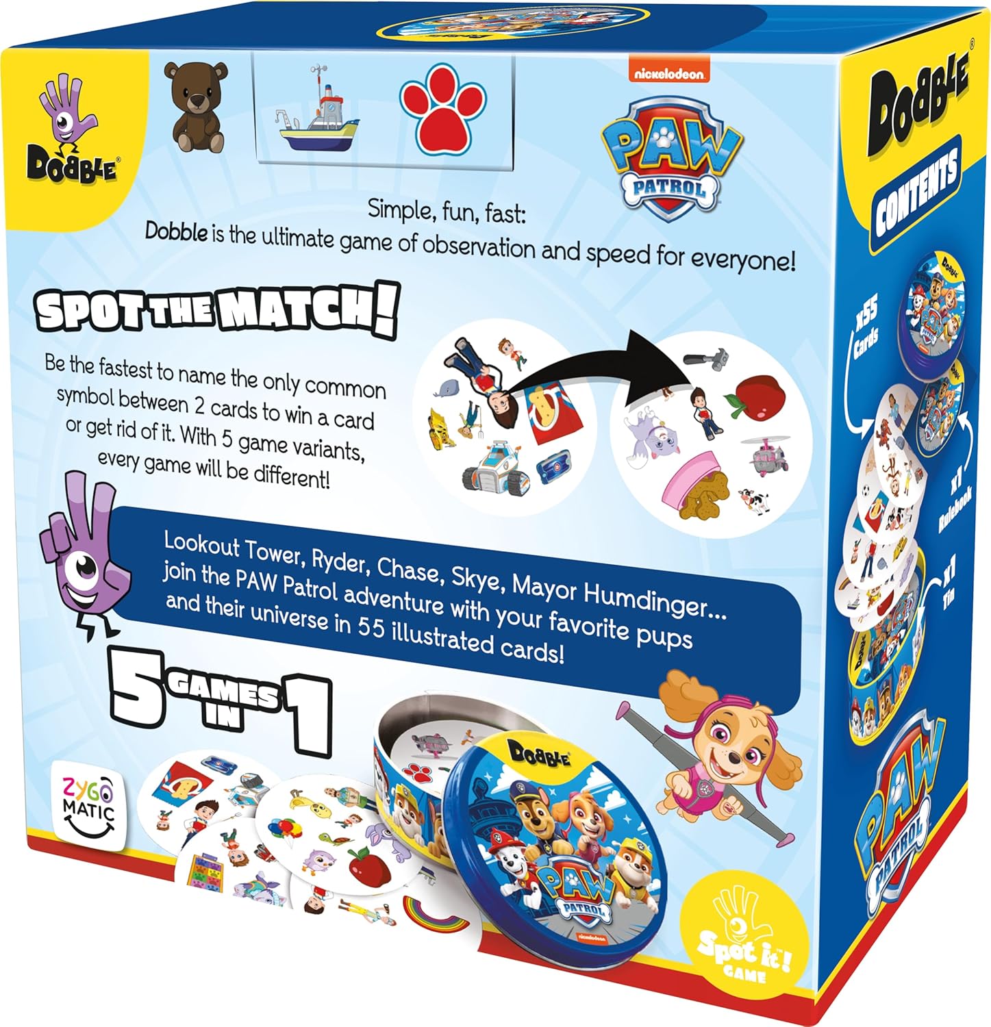 Paw Patrol Dobble Card Game by Snaps – Kids Speed and Observation Game